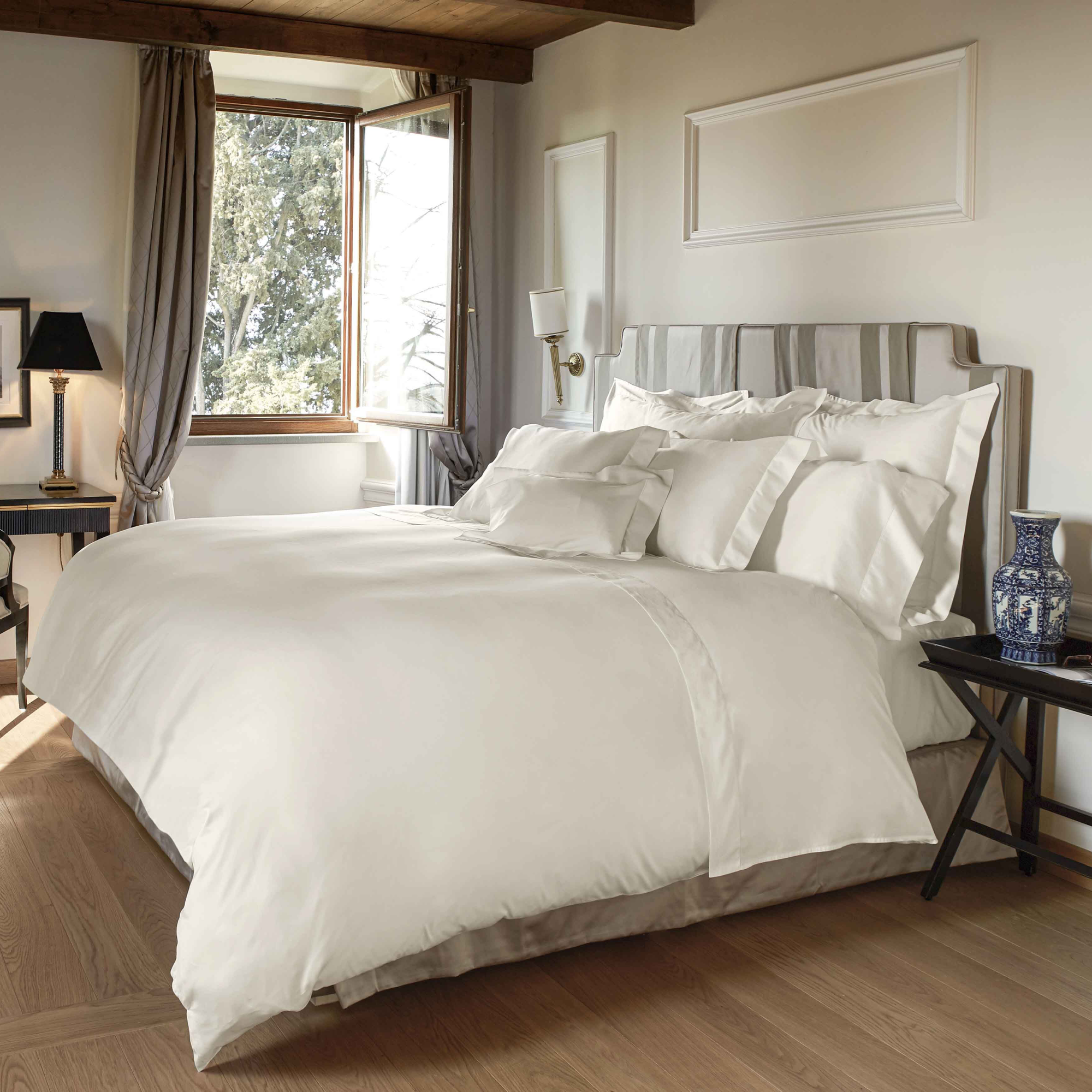 Full Bed Dressed in Signoria Nuvola Bedding in Ivory Color