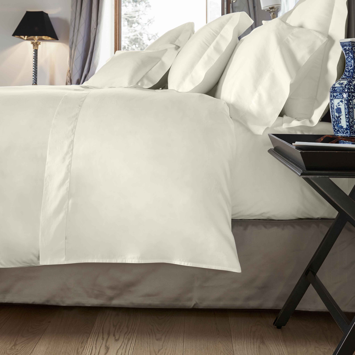 Side View of Bed in Ivory Signoria Nuvola Bedding