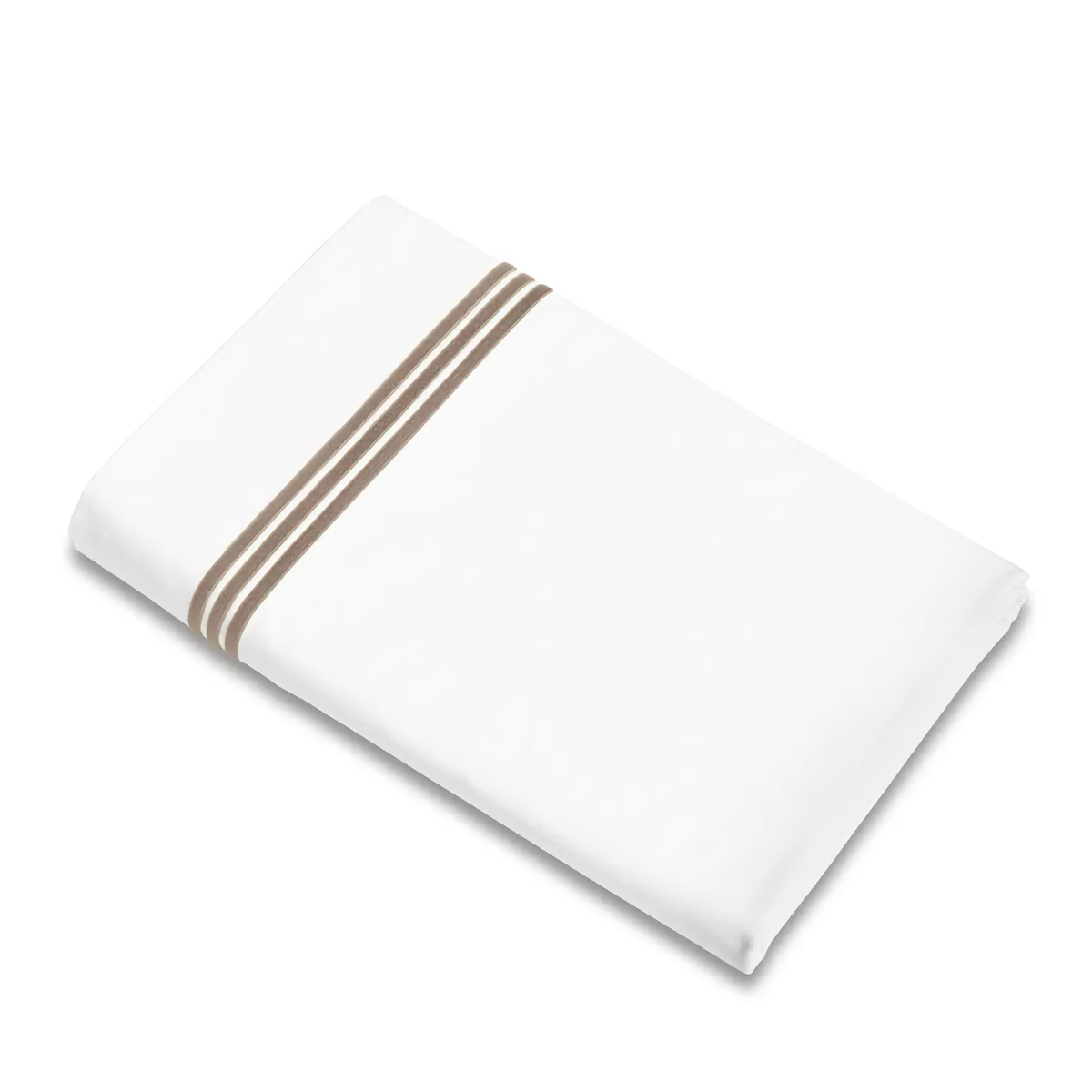 Folded Flat Sheet of Signoria Platinum Percale Bedding in White and Brown