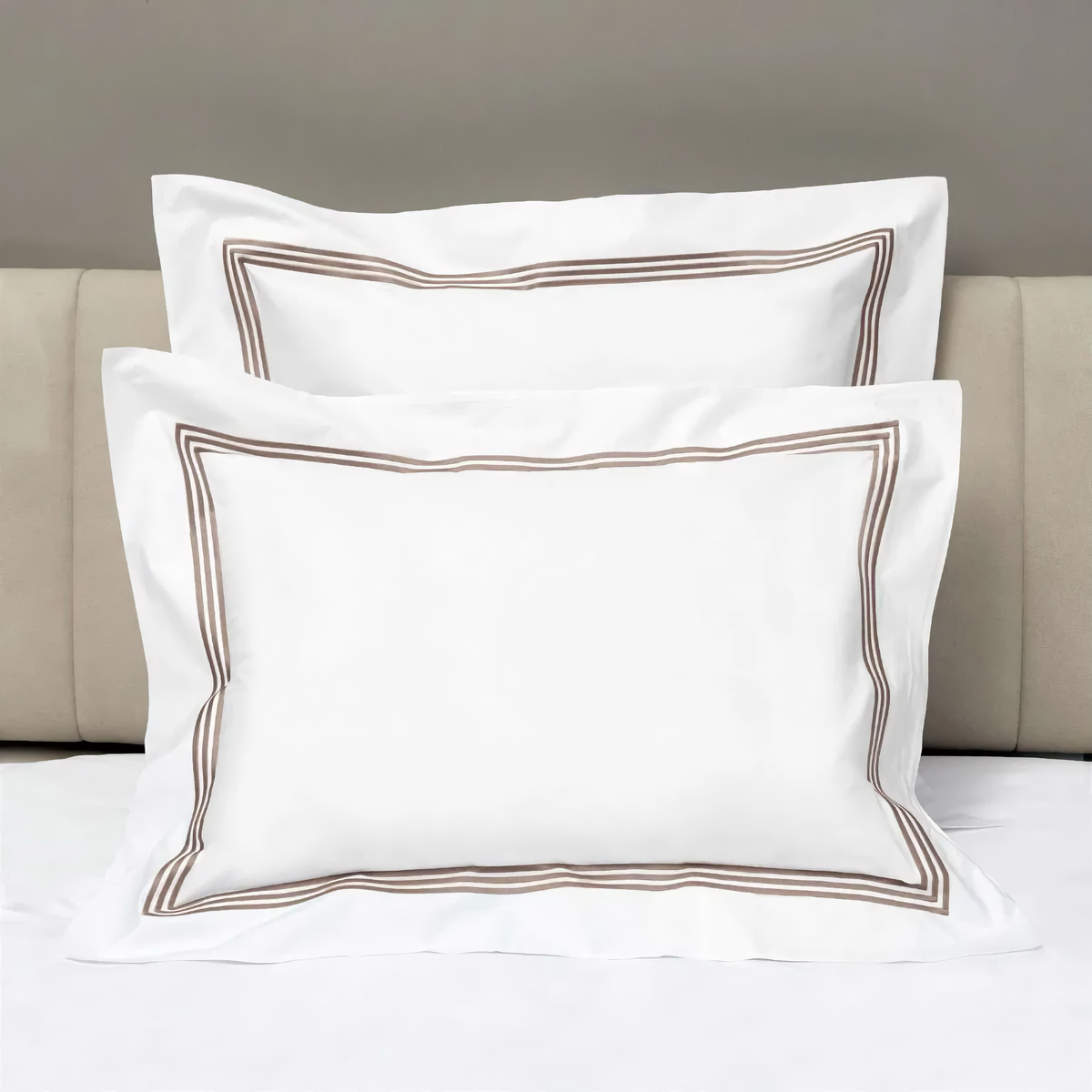 Shams of Signoria Platinum Percale Bedding in White and Brown