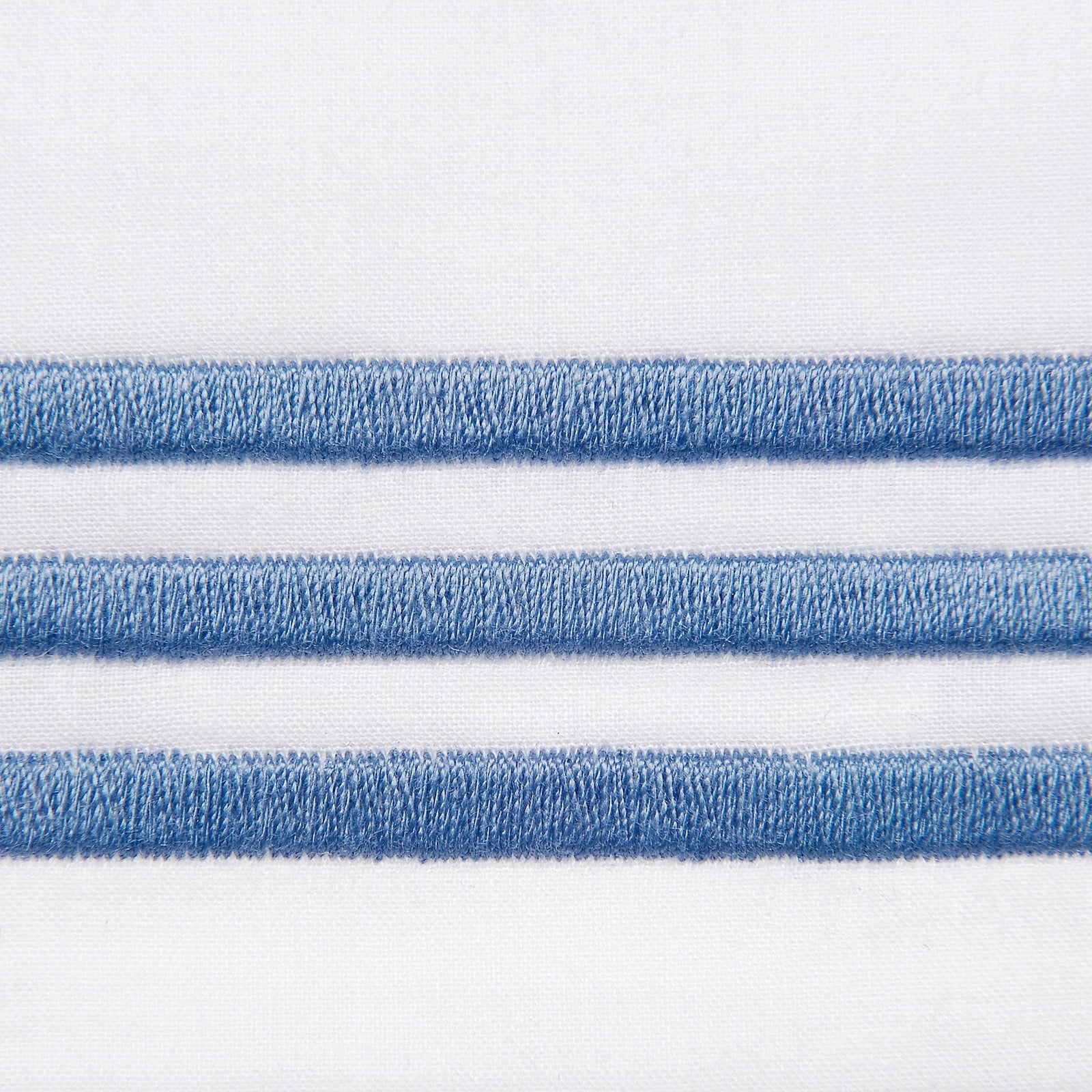 Bed Dressed in Signoria Platinum Percale Bedding in White/Airforce Blue Color