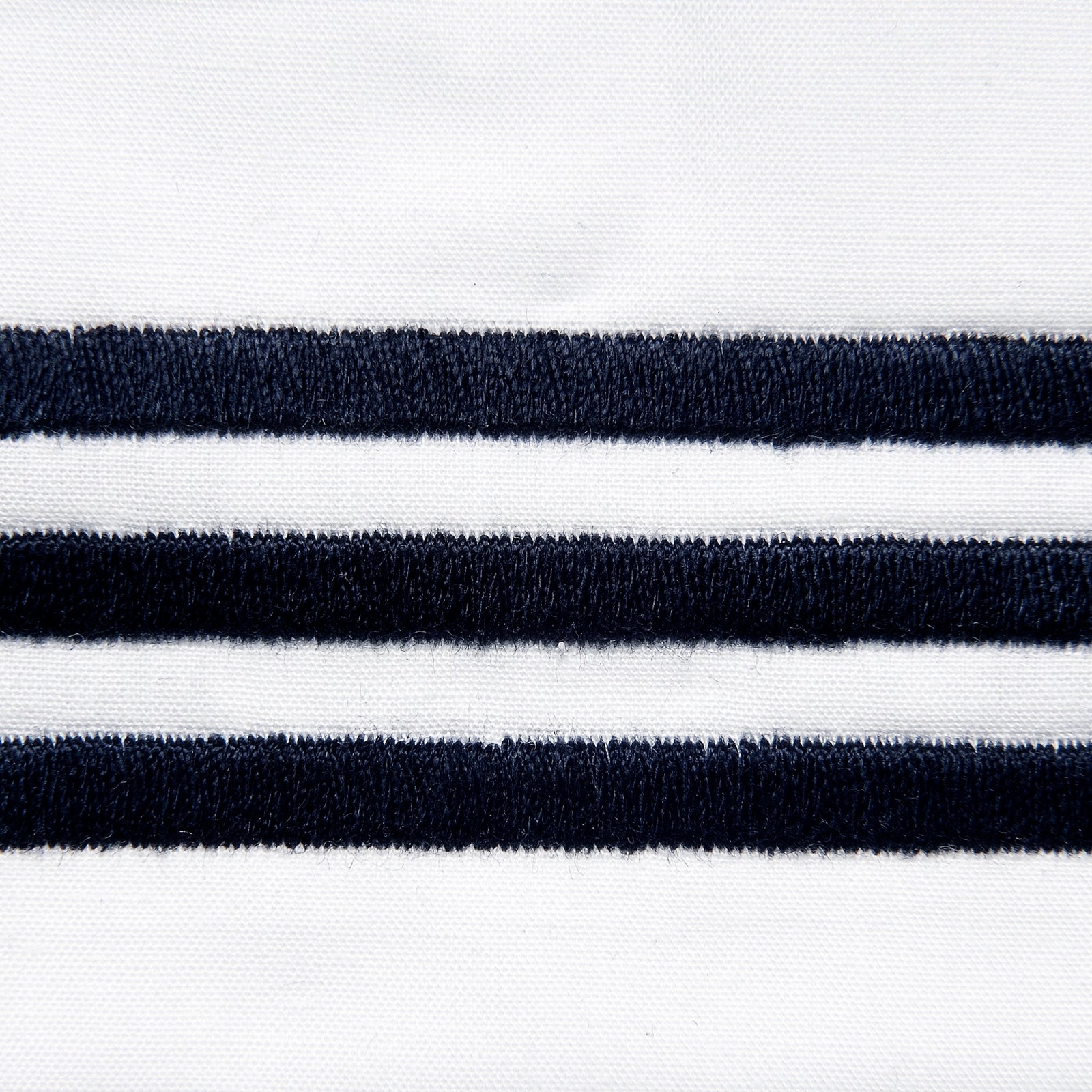 Bed Dressed in Signoria Platinum Percale Bedding in White/Midnight Blue Color