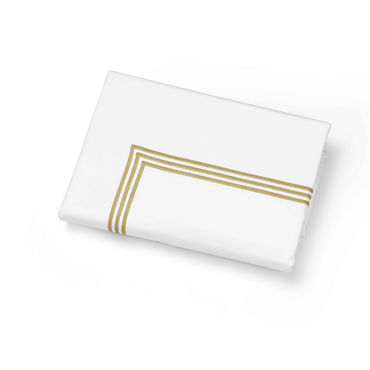 Folded Duvet Cover of Signoria Platinum Percale Bedding in White/Caramel Color