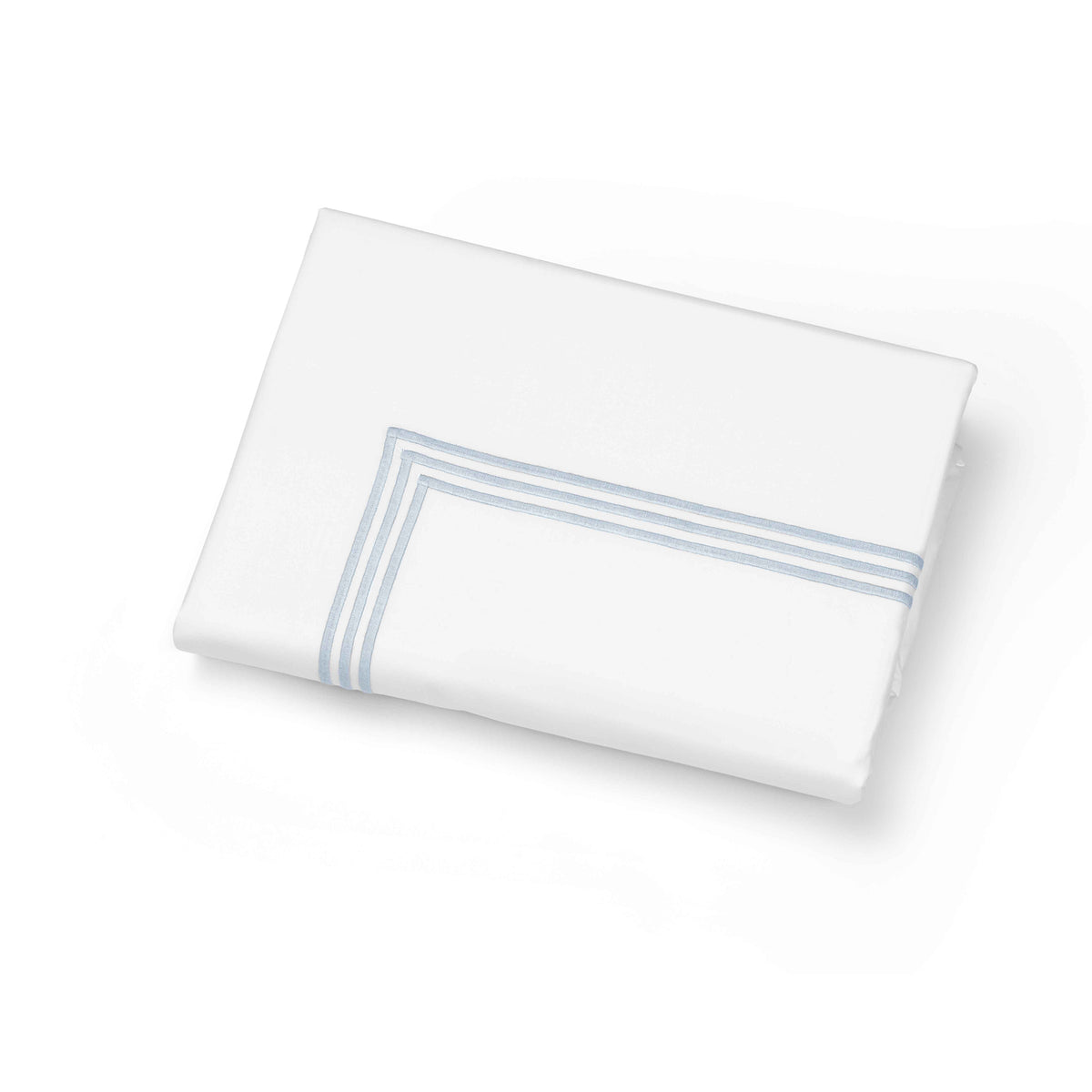 Folded Duvet Cover of Signoria Platinum Percale Bedding in White/Sky Blue Color