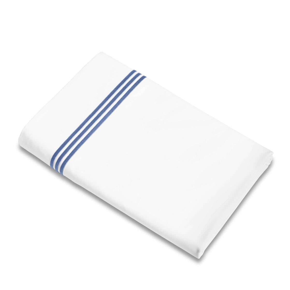 Flat Sheet of Signoria Platinum Percale Bedding in White/Airforce Blue Color