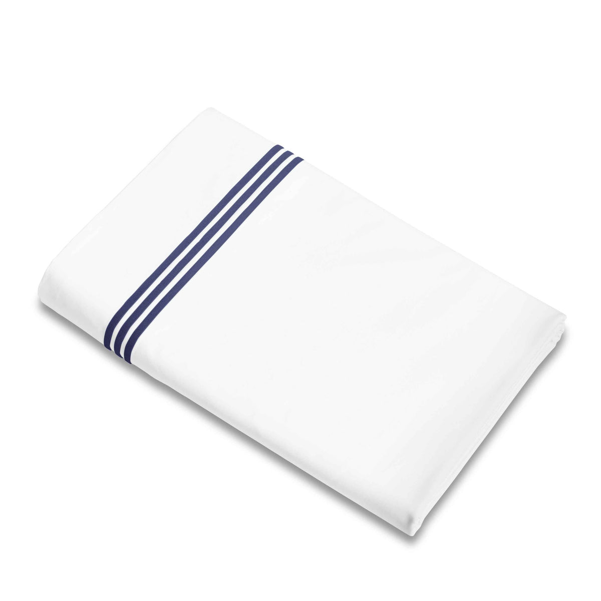 Flat Sheet of Signoria Platinum Percale Bedding in White/Dark Blue Color
