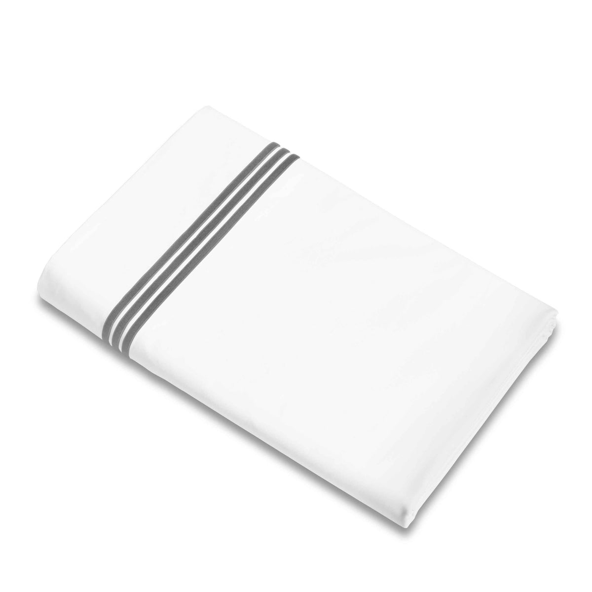 Flat Sheet of Signoria Platinum Percale Bedding in White/Lead Grey Color