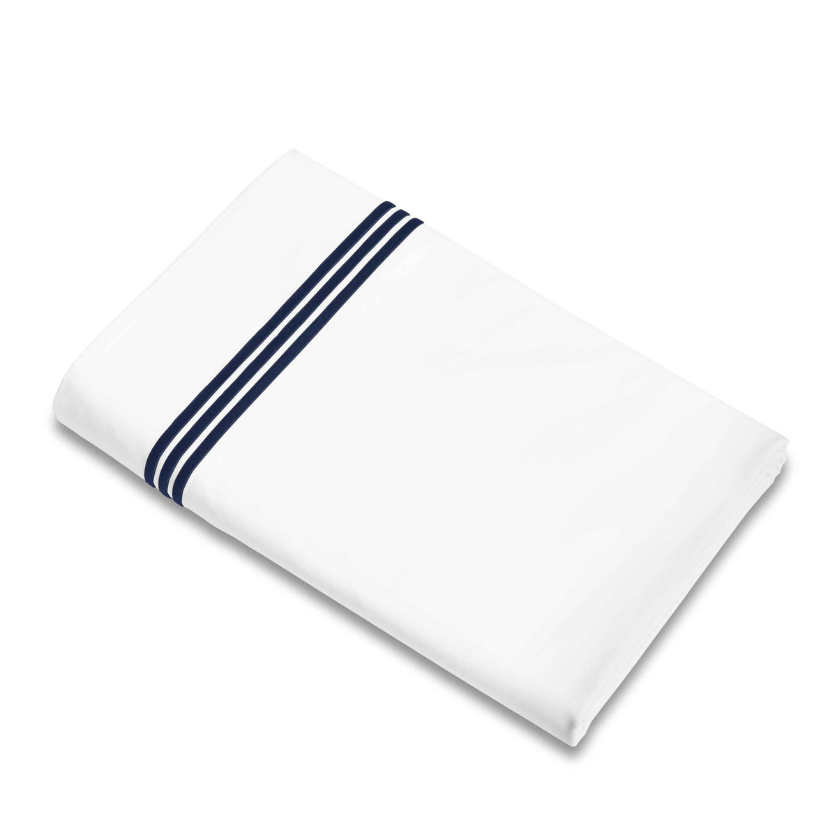 Flat Sheet of Signoria Platinum Percale Bedding in White/Midnight Blue Color
