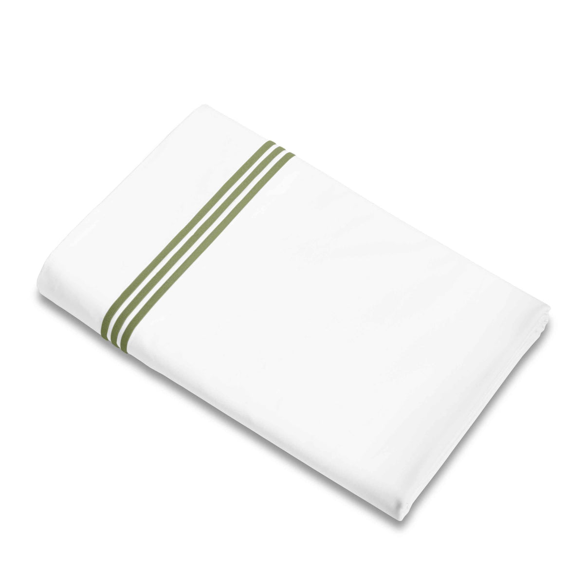 Flat Sheet of Signoria Platinum Percale Bedding in White/Moss Green Color