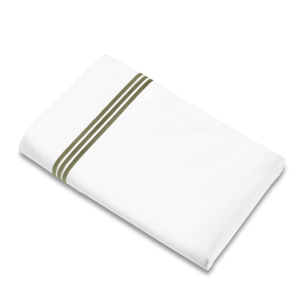 Flat Sheet of Signoria Platinum Percale Bedding in White/Olive Green Color