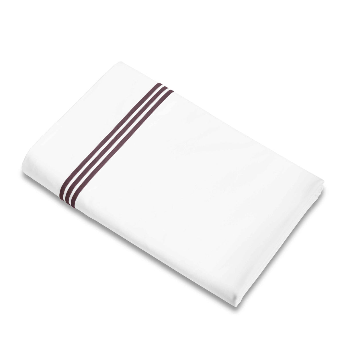 Flat Sheet of Signoria Platinum Percale Bedding in White/Plum Color