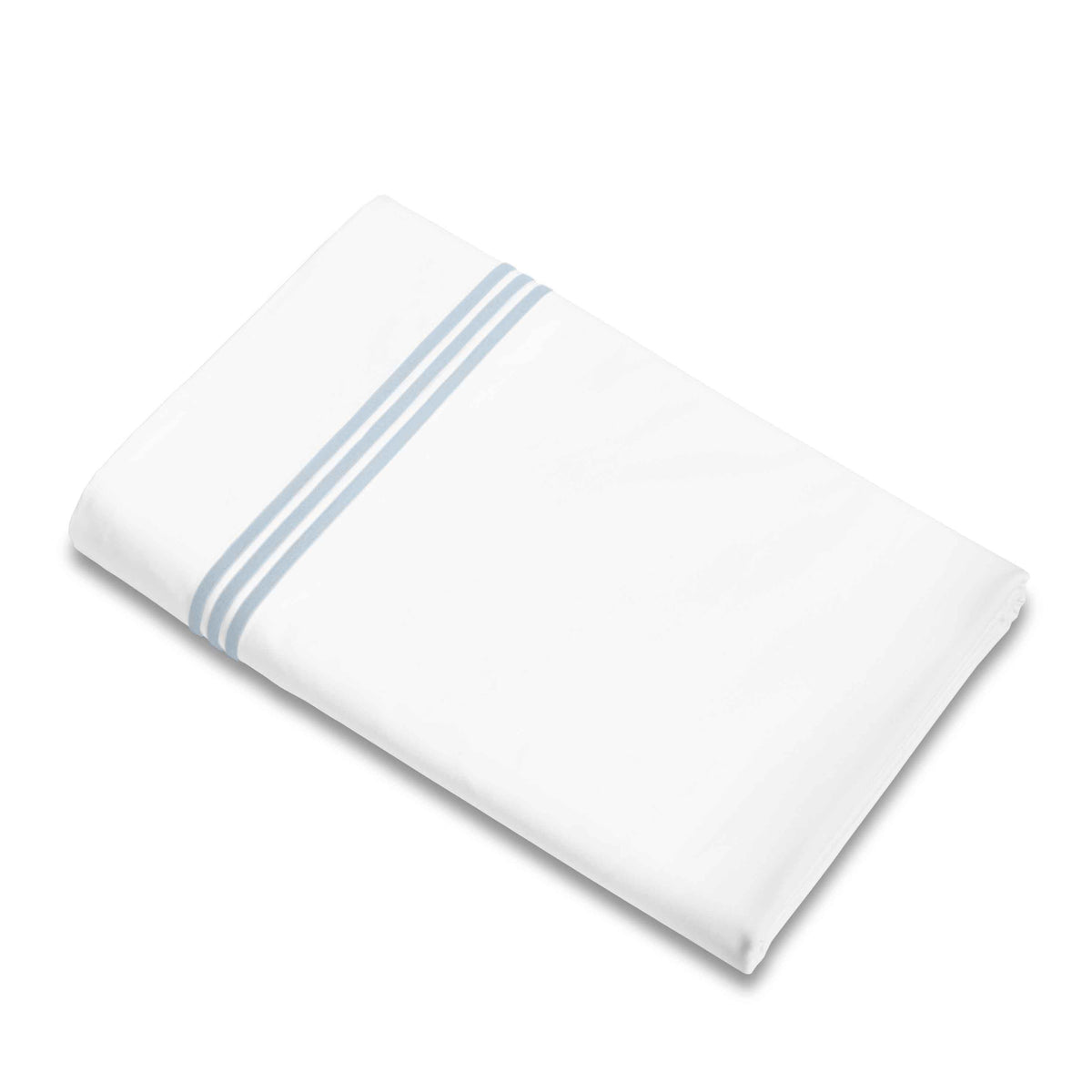 Flat Sheet of Signoria Platinum Percale Bedding in White/Sky Blue Color