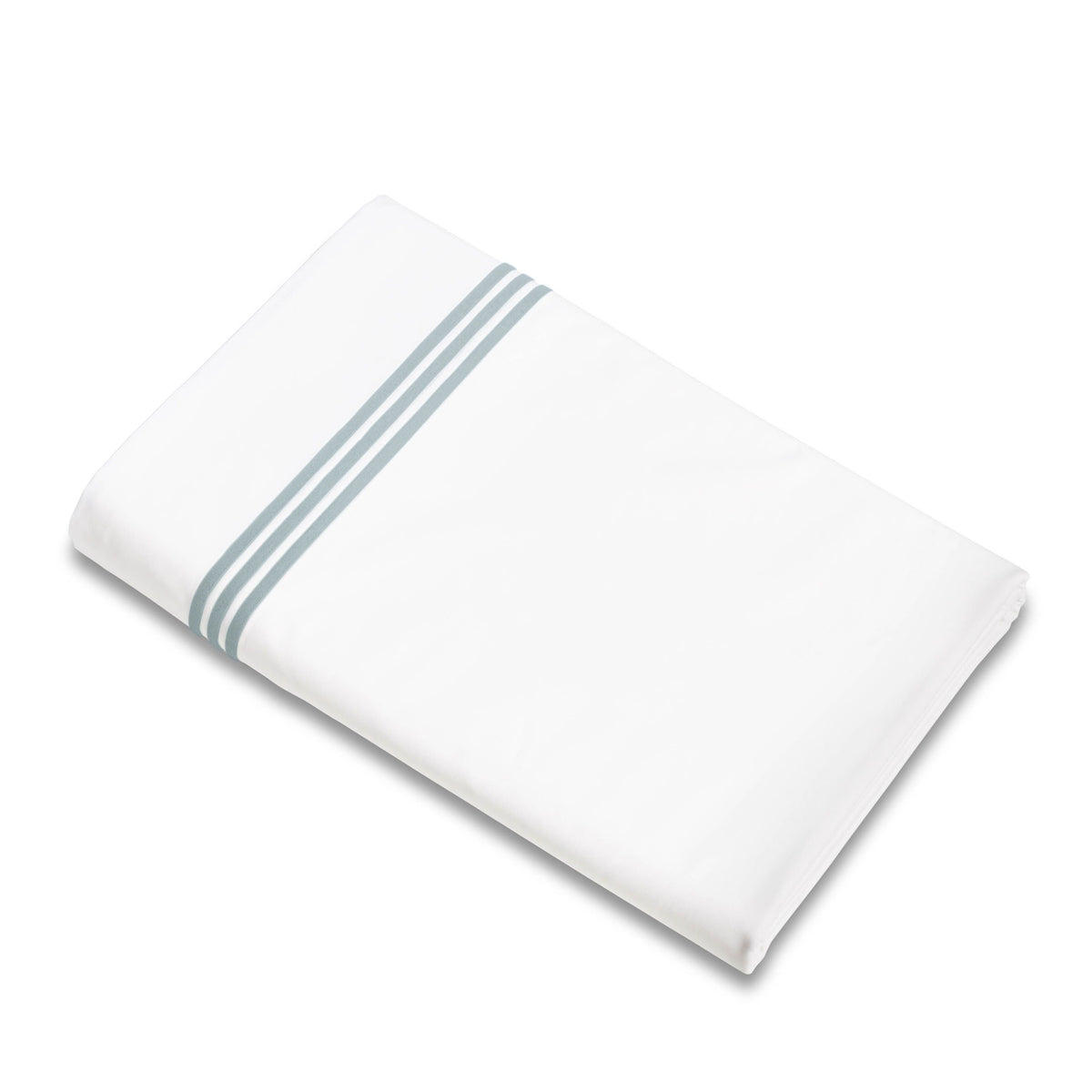 Flat Sheet of Signoria Platinum Percale Bedding in White/Wilton Blue Color