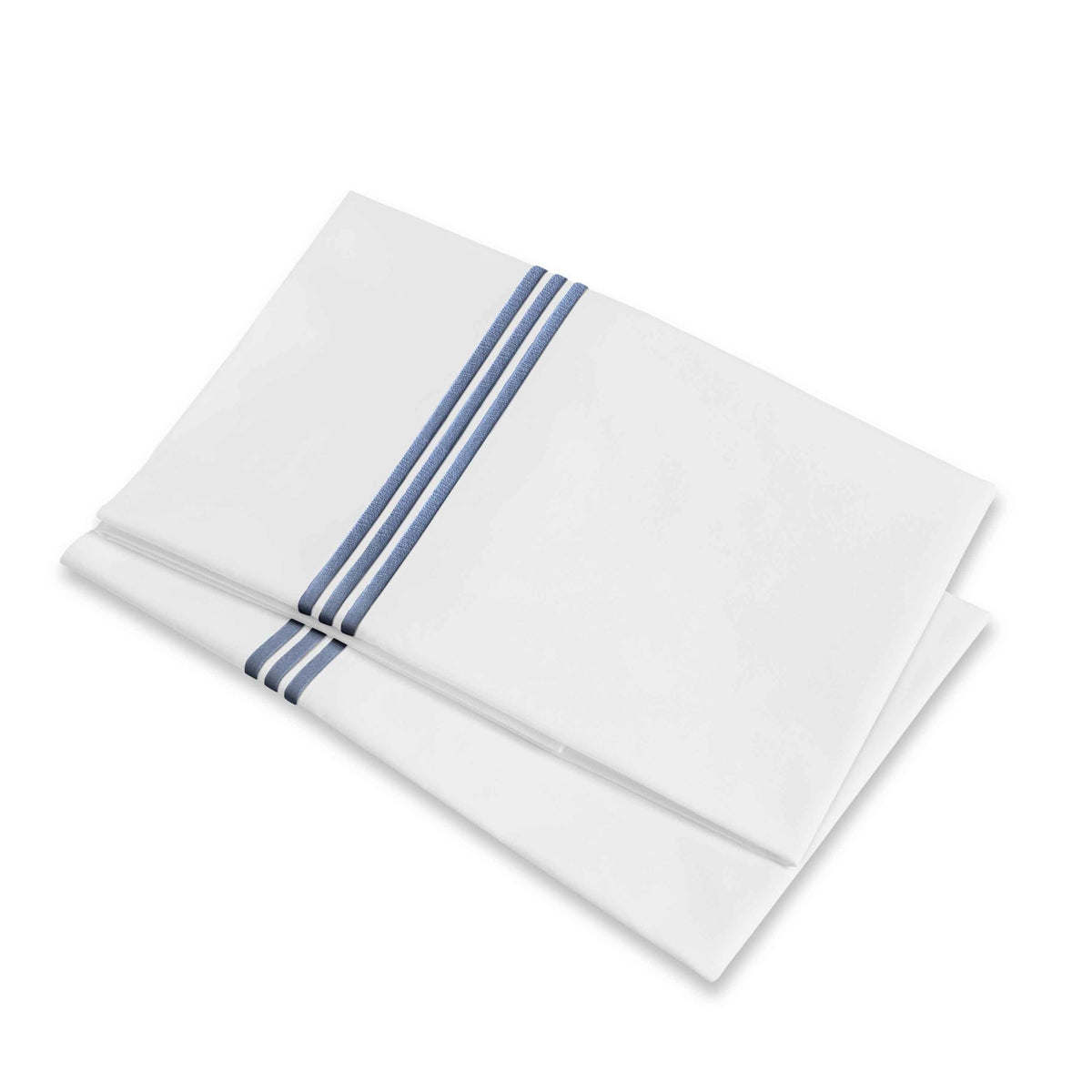 Folded Pillowcases of Signoria Platinum Percale Bedding in White/Airforce Blue Color