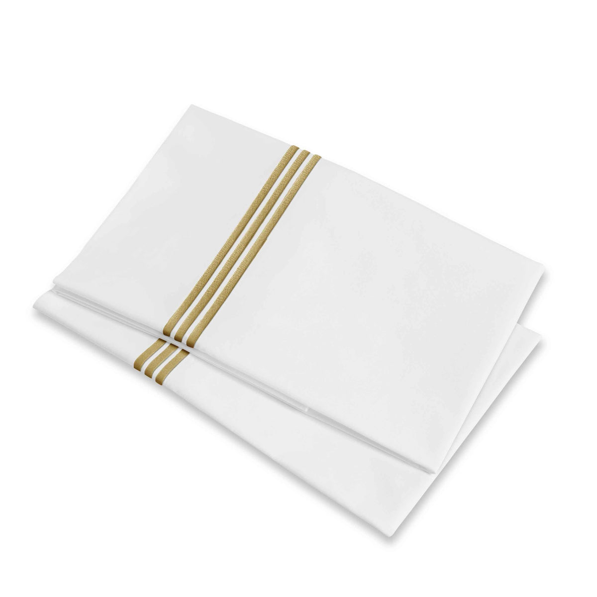 Folded Pillowcases of Signoria Platinum Percale Bedding in White/Caramel Color