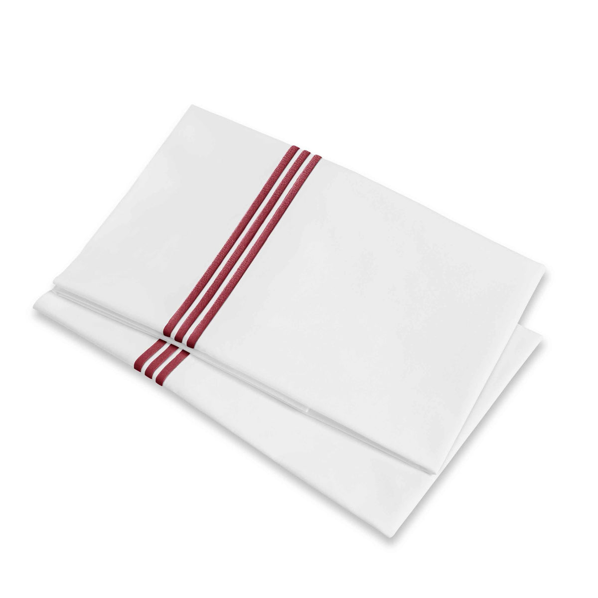 Folded Pillowcases of Signoria Platinum Percale Bedding in White/Cardinale Red Color