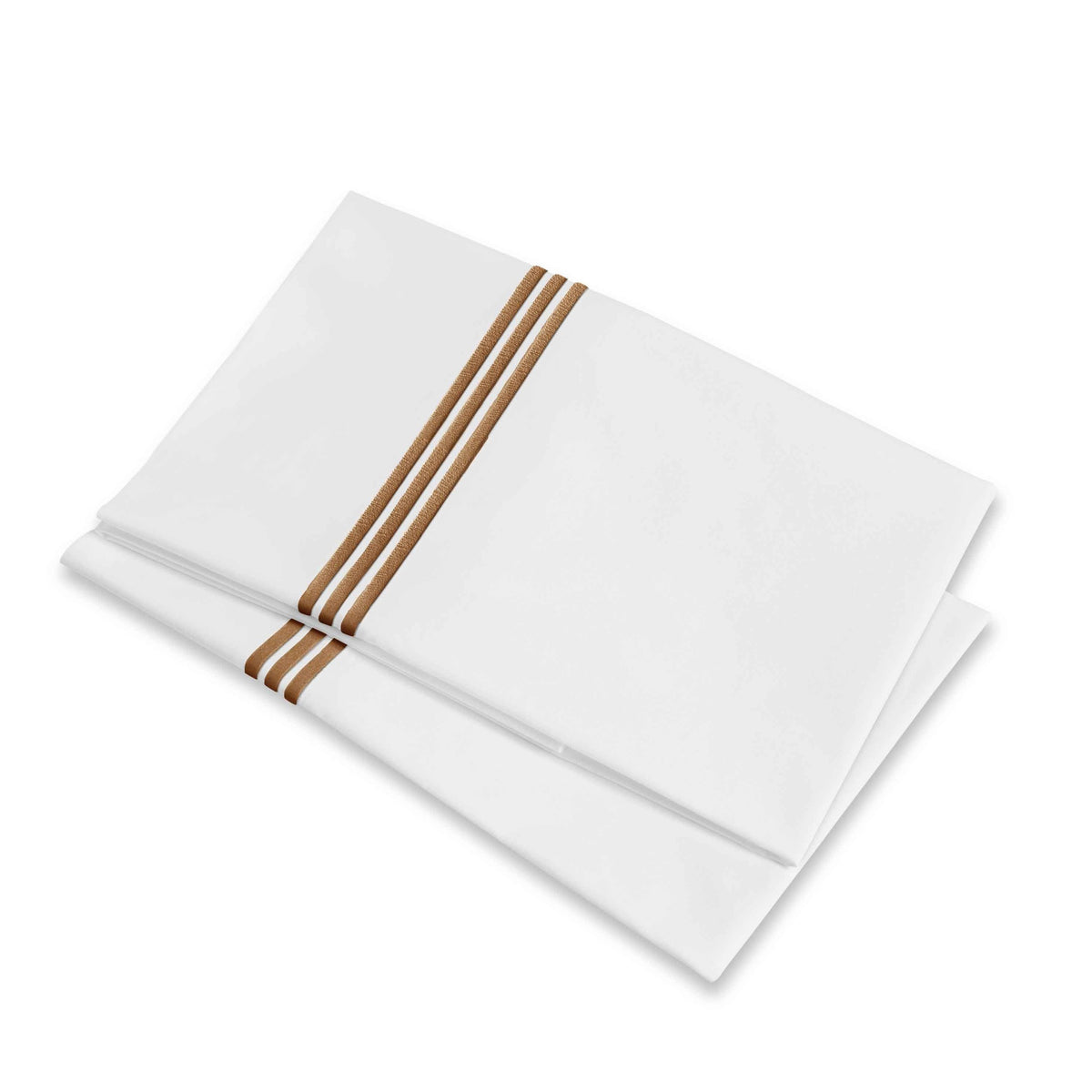 Folded Pillowcases of Signoria Platinum Percale Bedding in White/Cognac Color