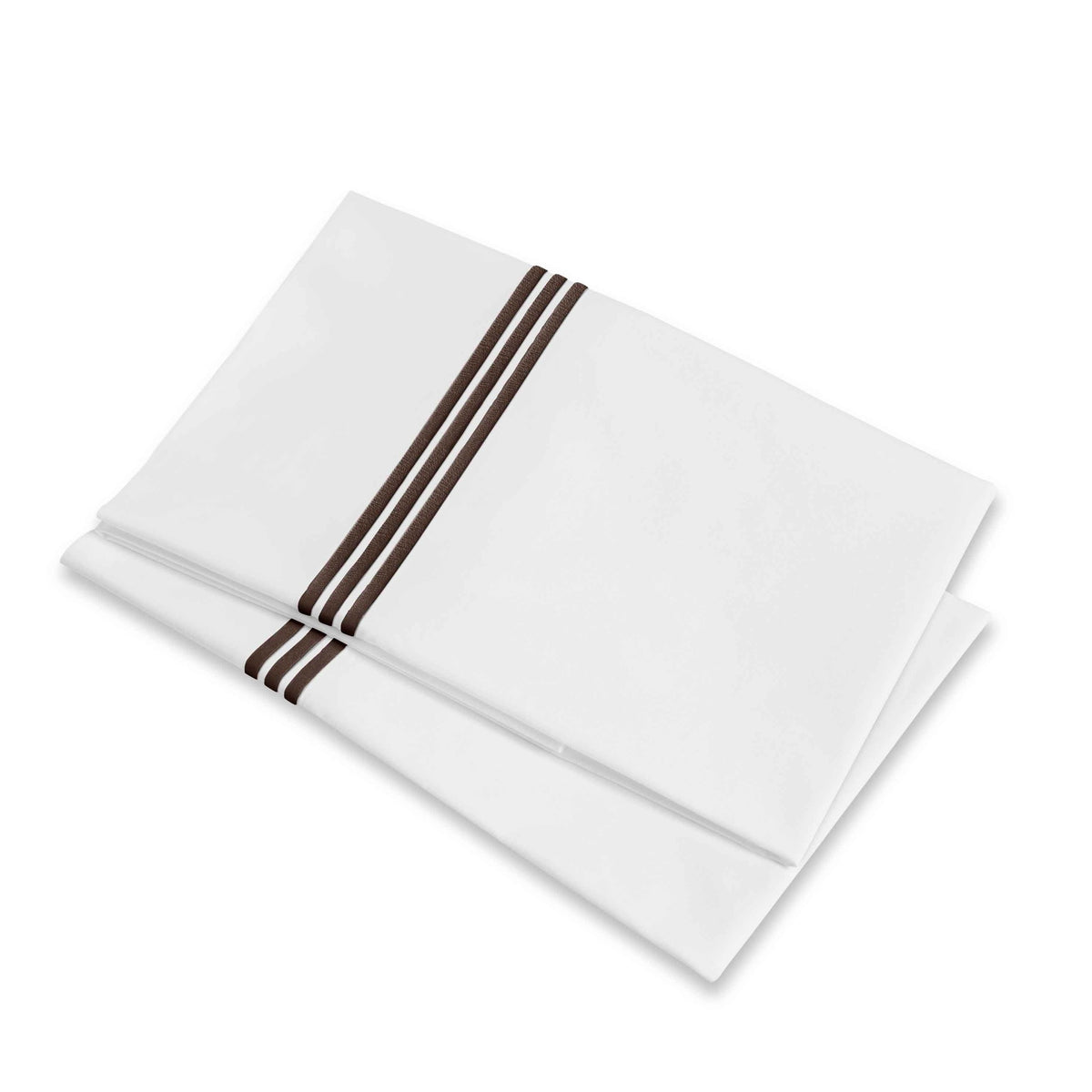 Folded Pillowcases of Signoria Platinum Percale Bedding in White/Espresso Color