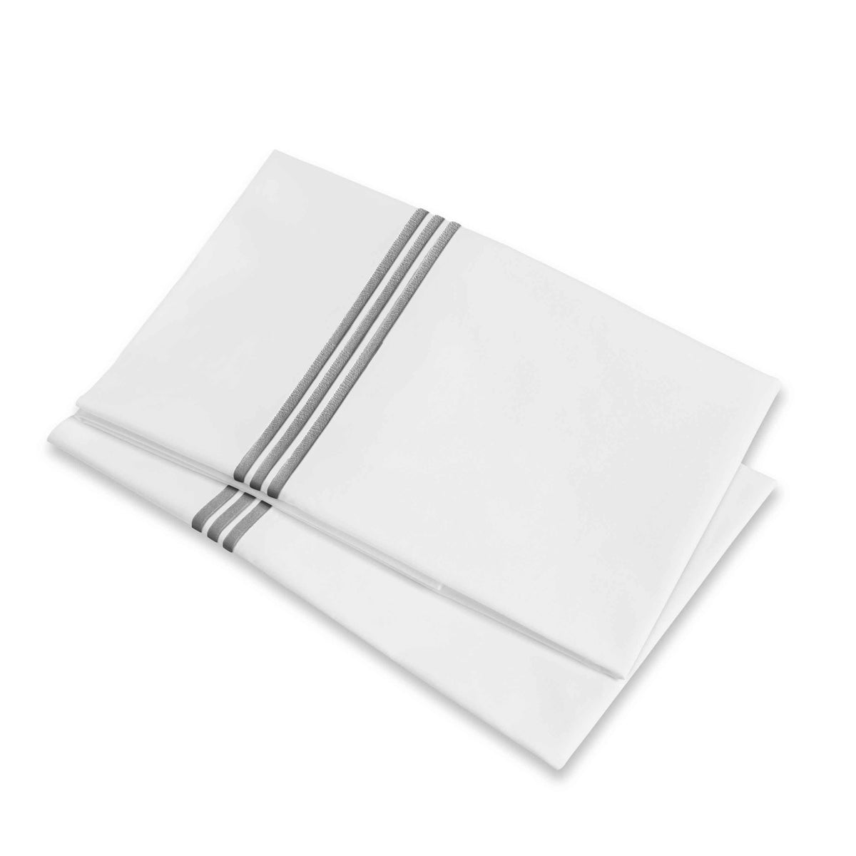 Folded Pillowcases of Signoria Platinum Percale Bedding in White/Lead Grey Color