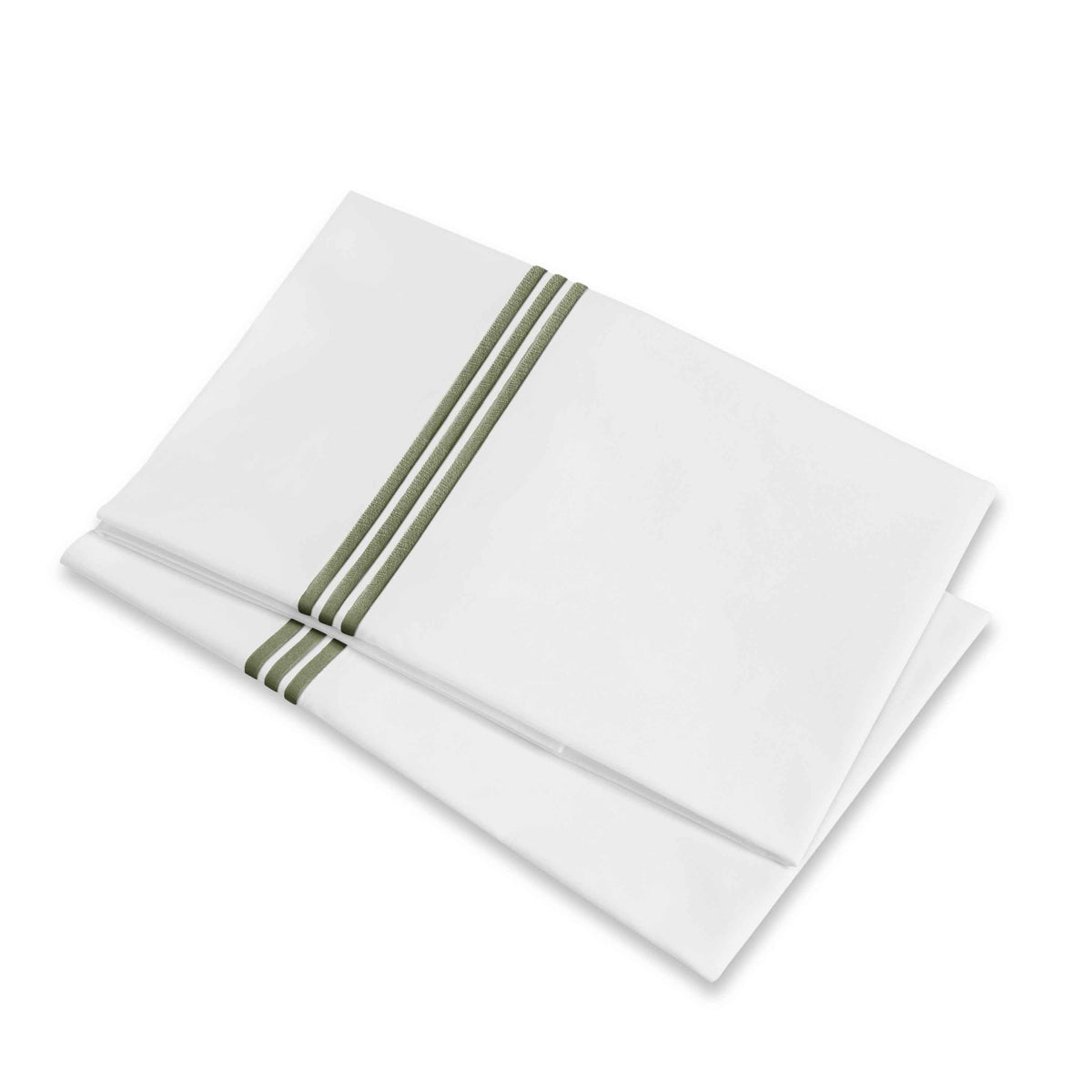 Folded Pillowcases of Signoria Platinum Percale Bedding in White/Olive Green Color