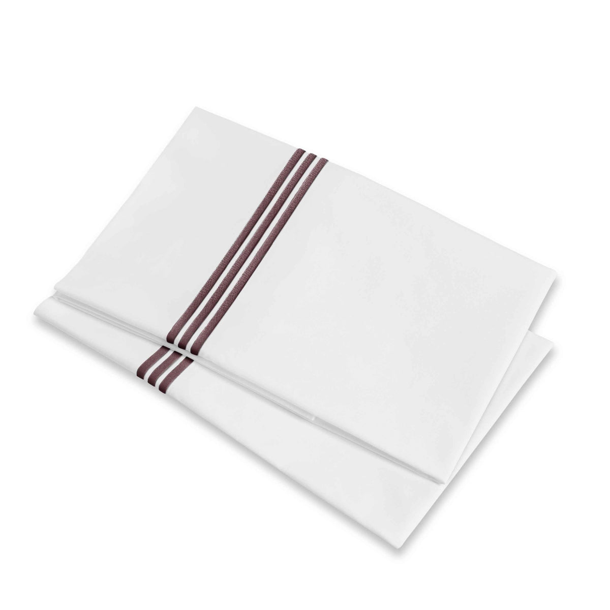 Folded Pillowcases of Signoria Platinum Percale Bedding in White/Plum Color