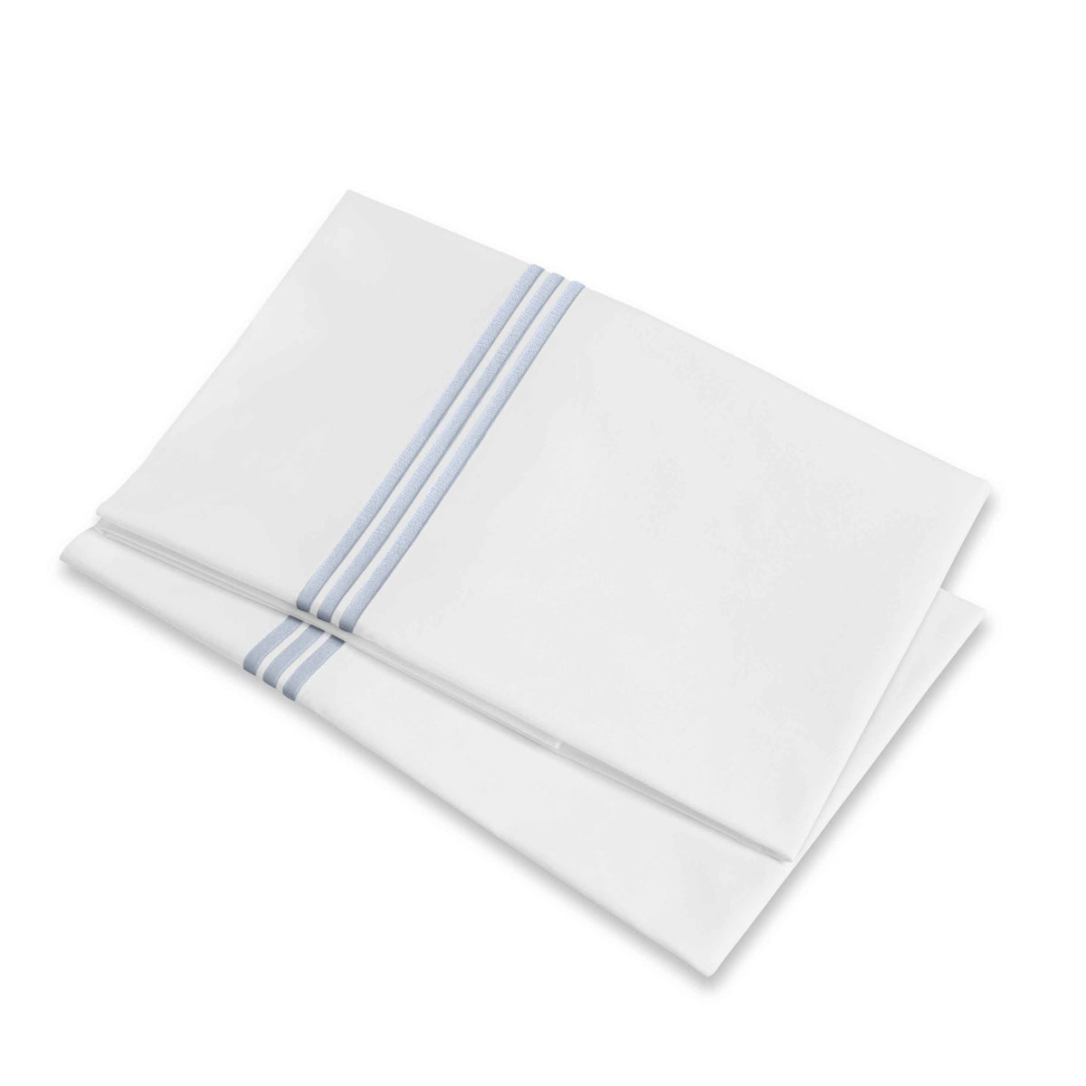 Folded Pillowcases of Signoria Platinum Percale Bedding in White/Sky Blue Color