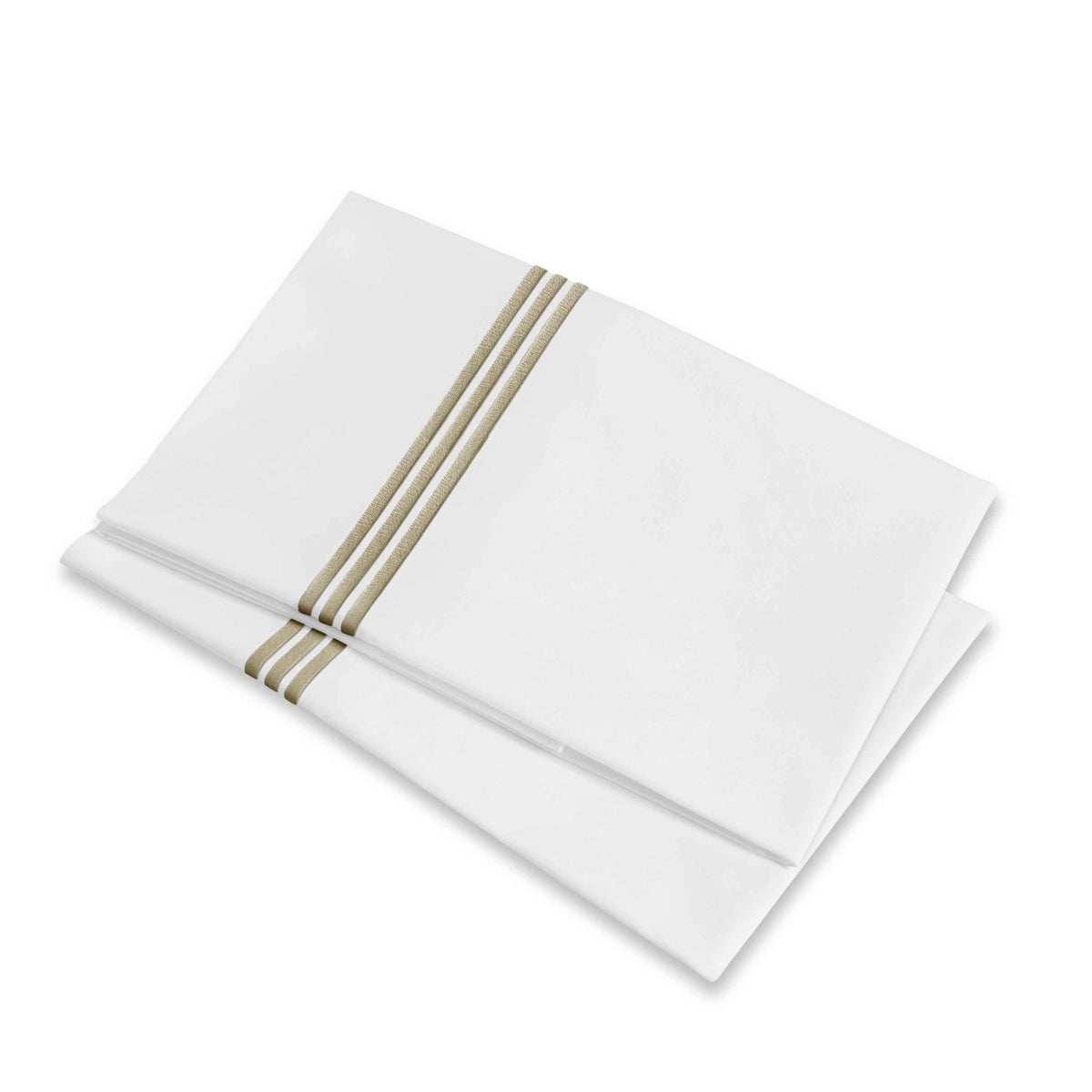 Folded Pillowcases of Signoria Platinum Percale Bedding in White/Taupe Color