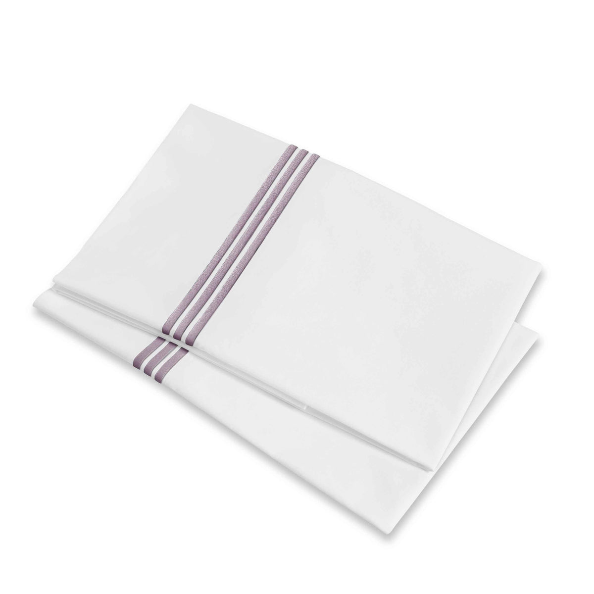 Folded Pillowcases of Signoria Platinum Percale Bedding in White/Thisle Color
