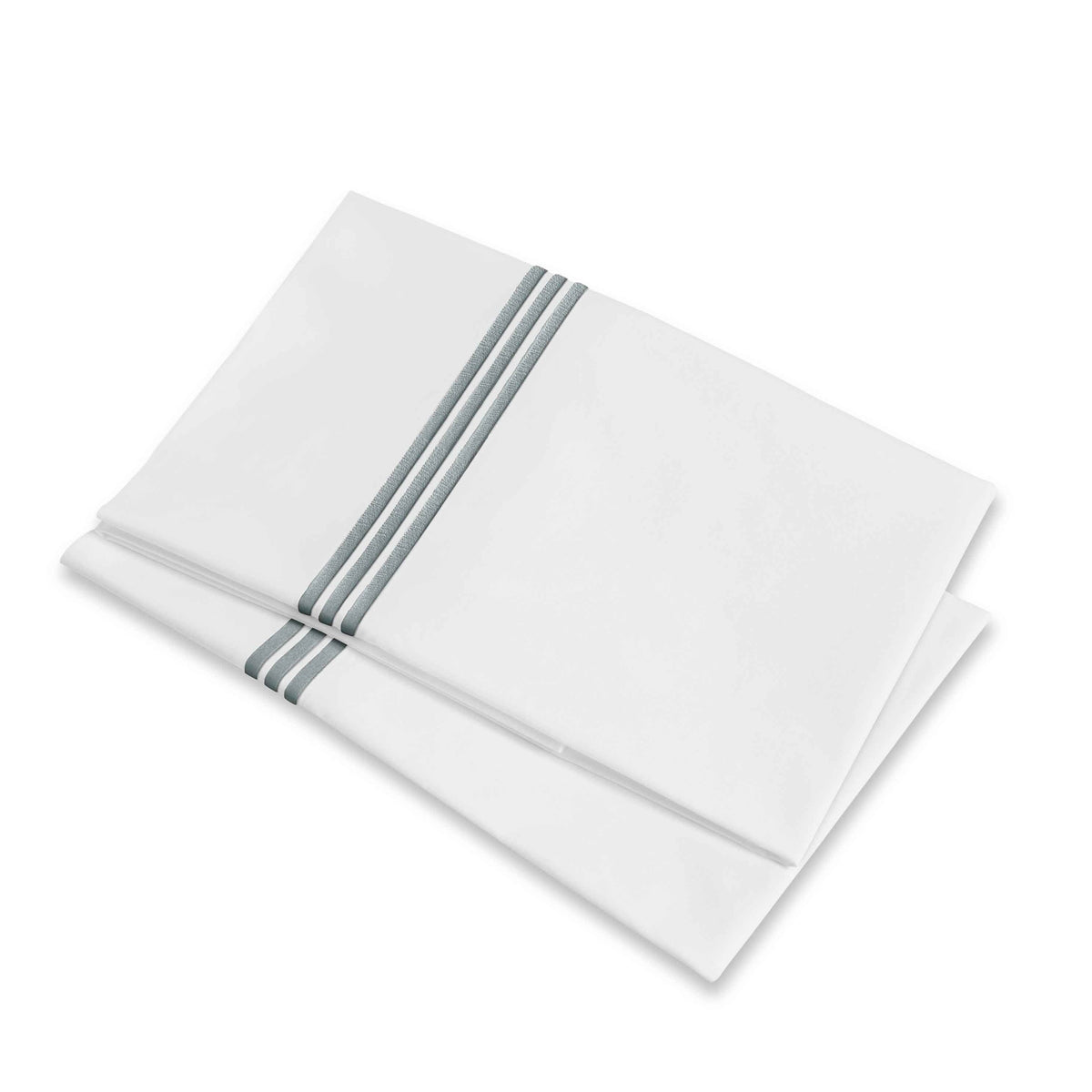 Folded Pillowcases of Signoria Platinum Percale Bedding in White/Wilton Blue Color
