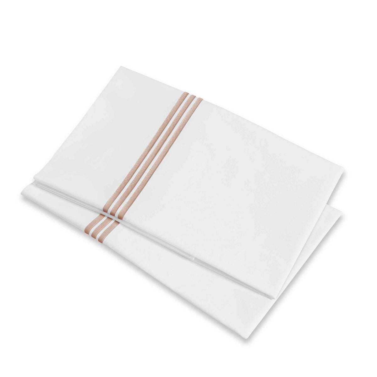 Folded Pillowcases of Signoria Platinum Percale Bedding in White/Antique Rose Color