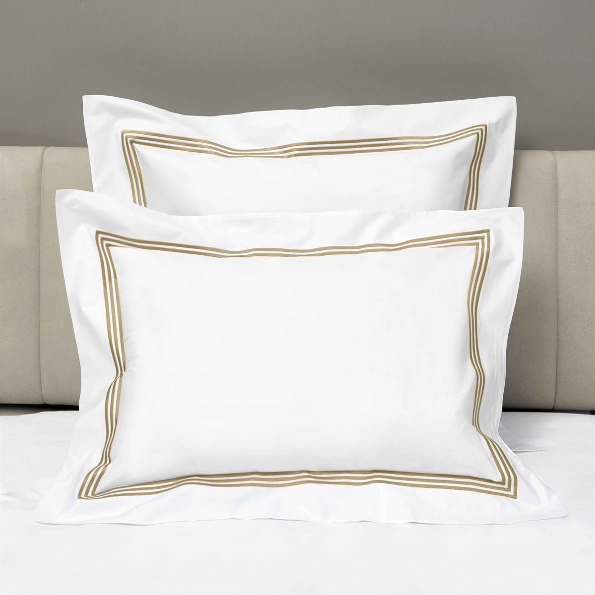 Shams of Signoria Platinum Percale Bedding in White/Coffee Color