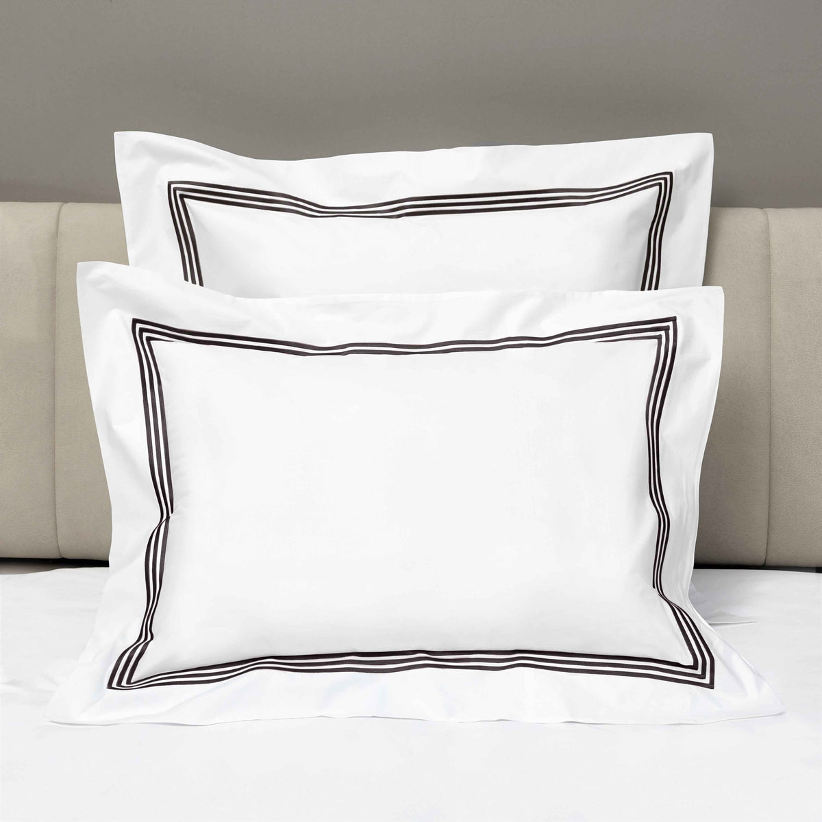 Shams of Signoria Platinum Percale Bedding in White/Espresso Color