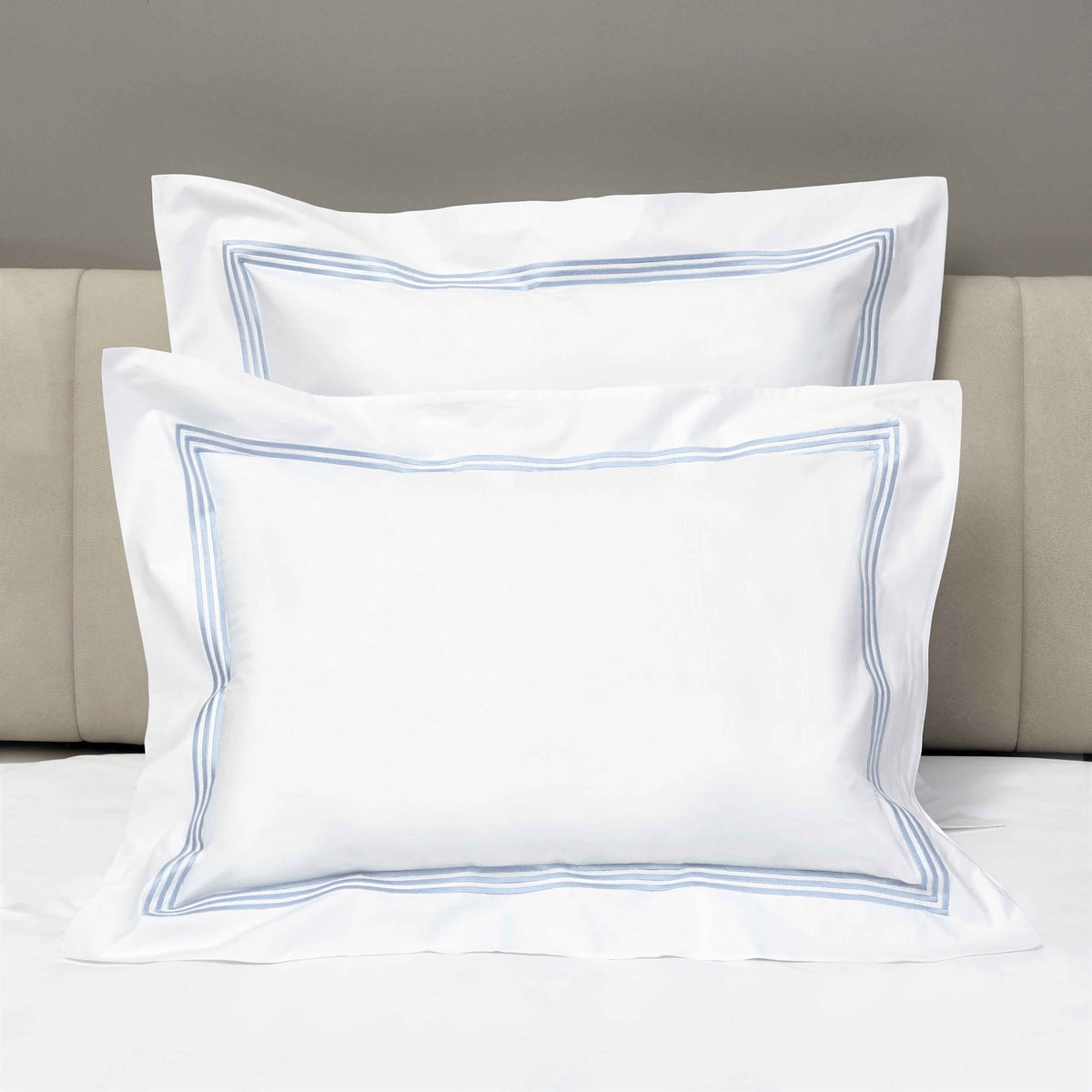 Shams of Signoria Platinum Percale Bedding in White/Sky Blue Color