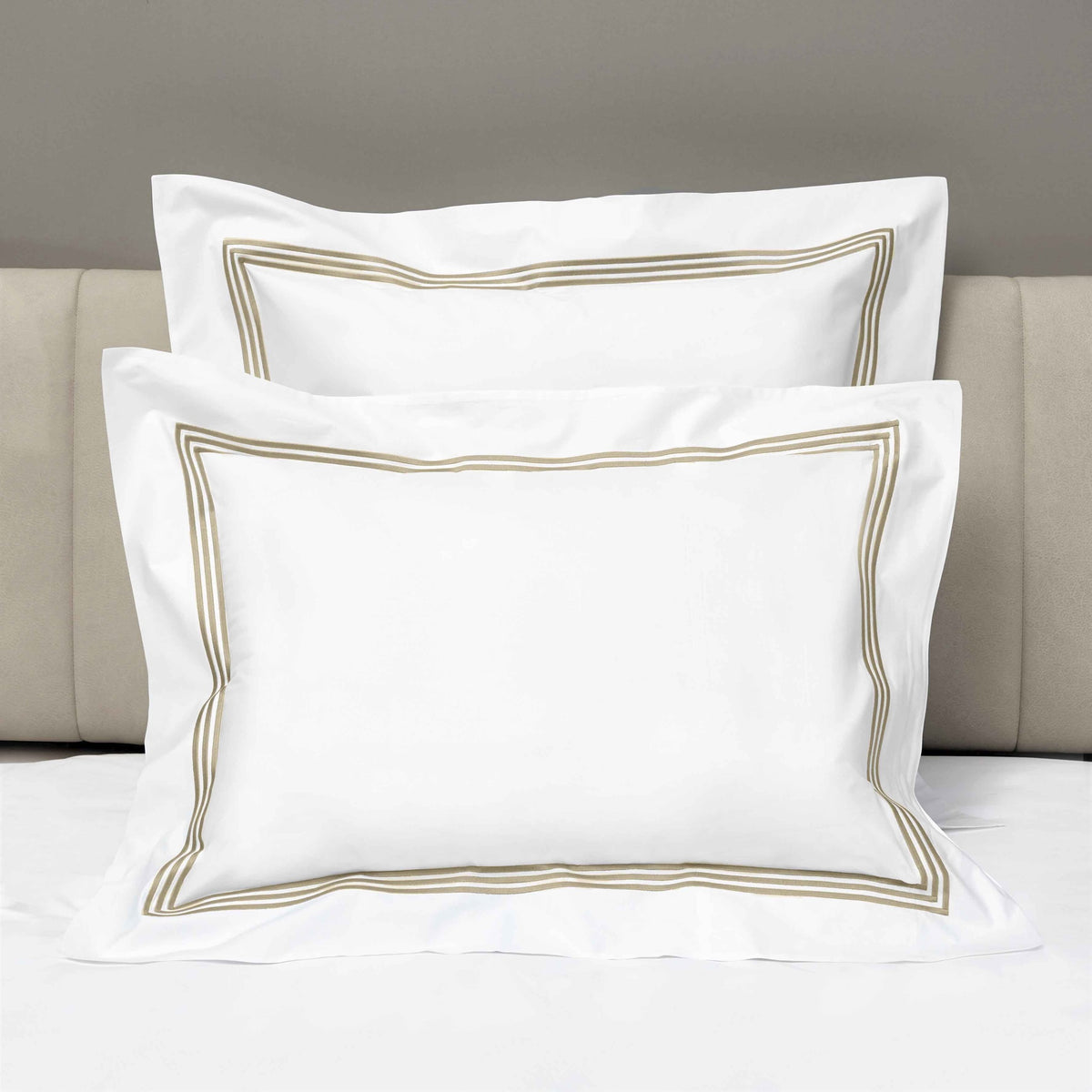 Shams of Signoria Platinum Percale Bedding in White/Taupe Color