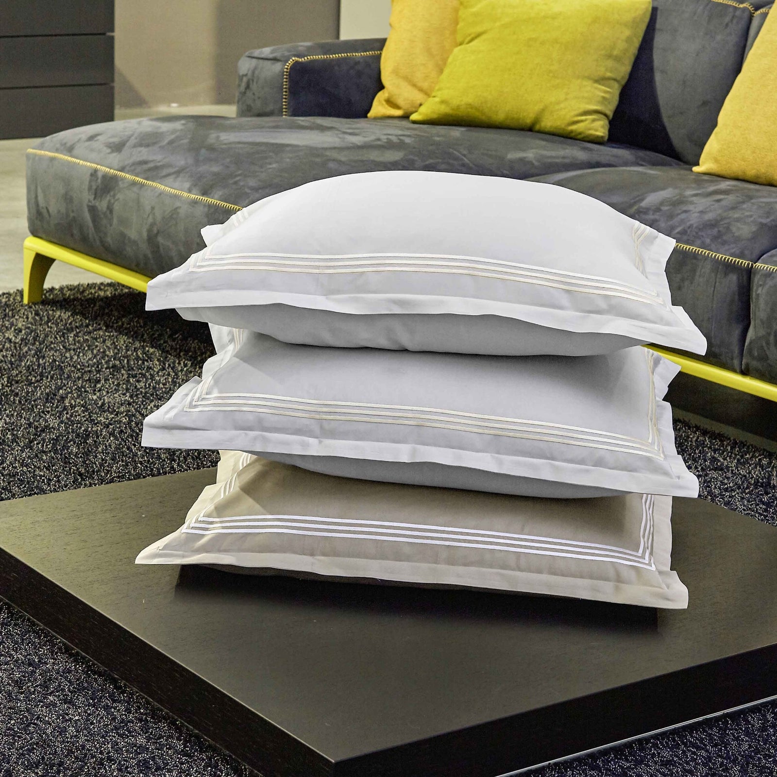 Stack of Signoria Platinum Sateen Shams in Different Colors