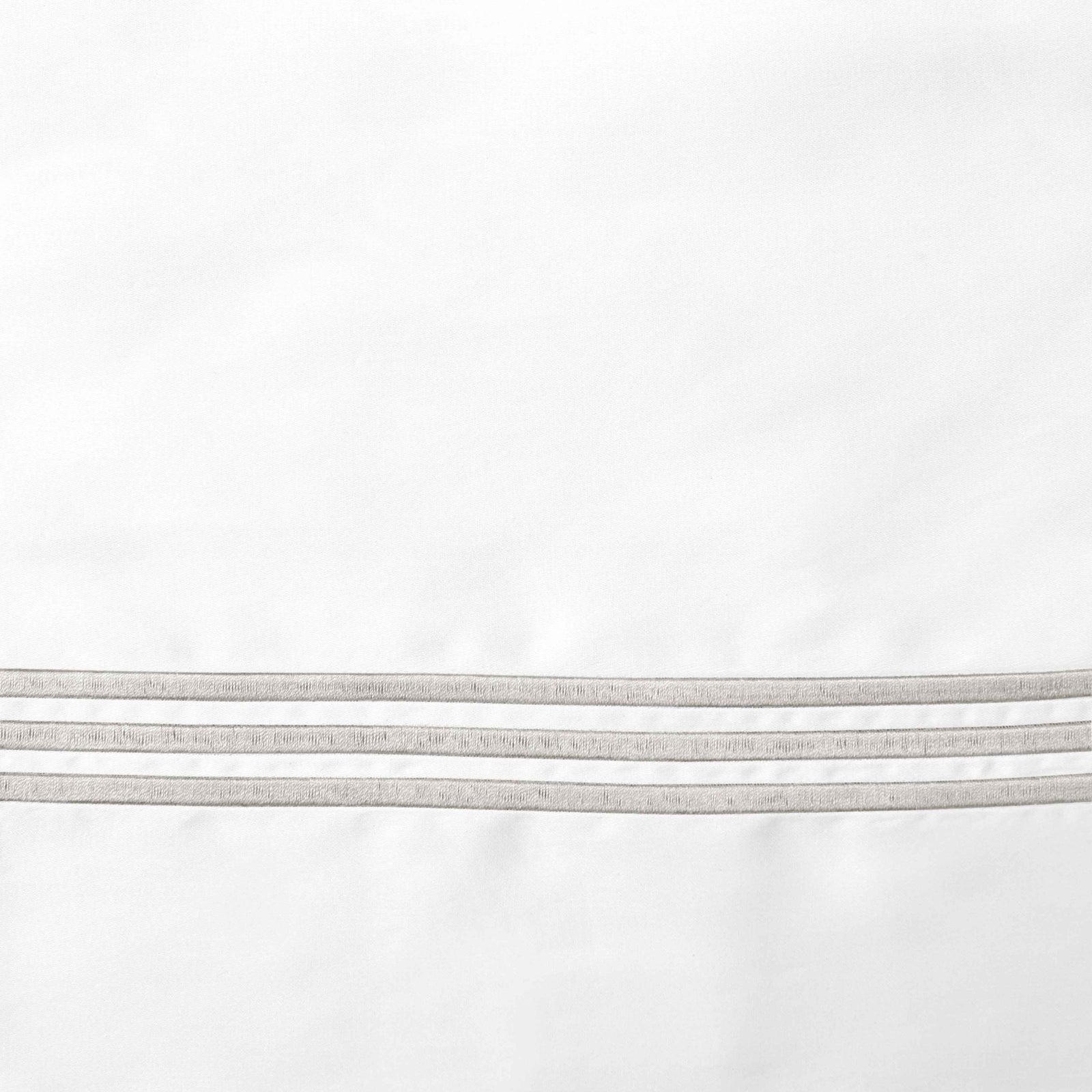 Full Bed Dressed in Signoria Platinum Sateen Bedding with White/Pearl Swatch