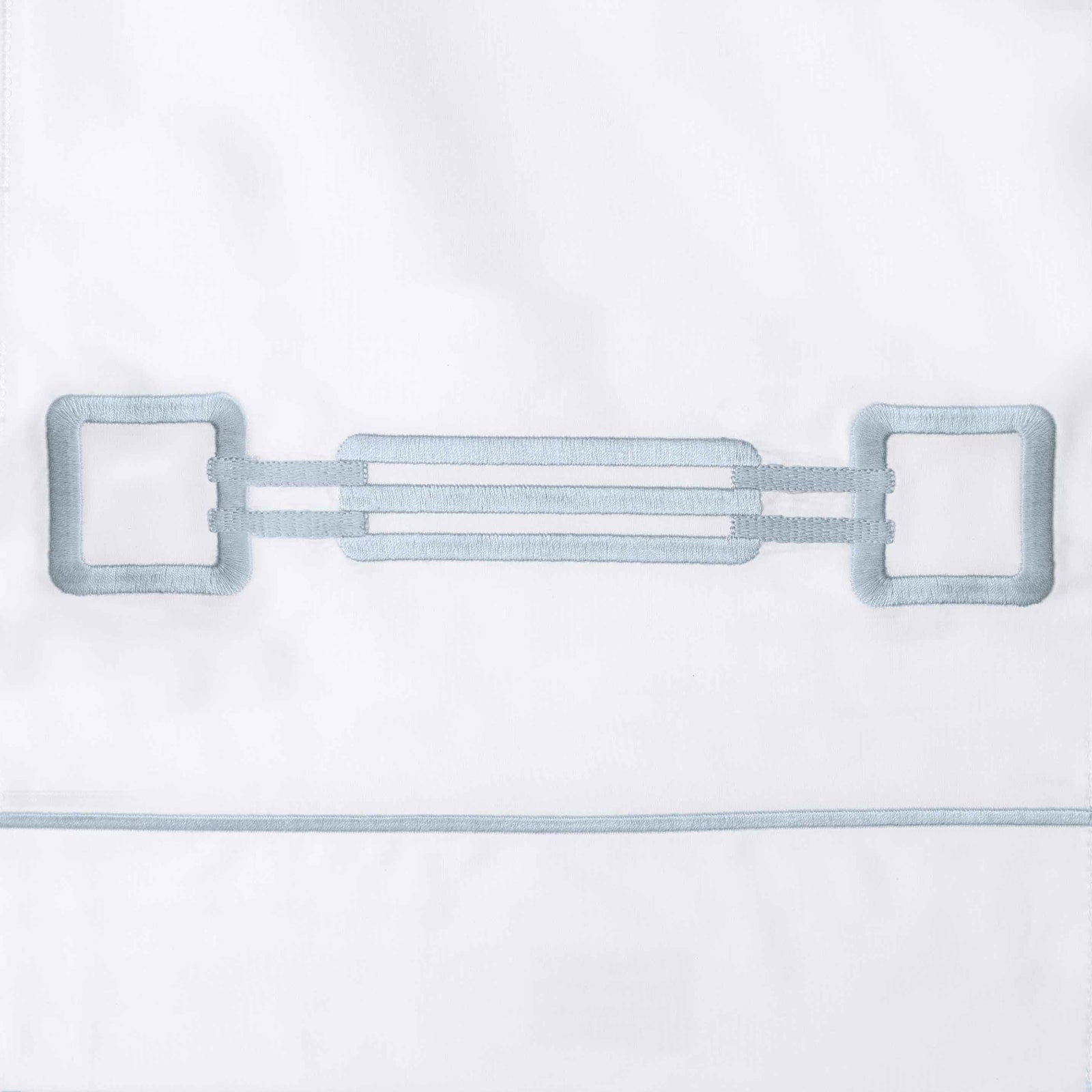 Closeup View of Signoria Retrò Bedding in White/Sky Blue Color