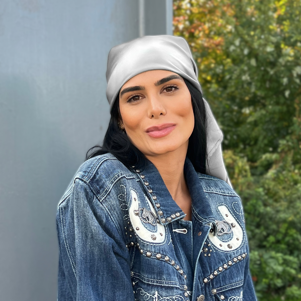 Mulberry Park Silks Pure Silk Square Head Scarf - Silver