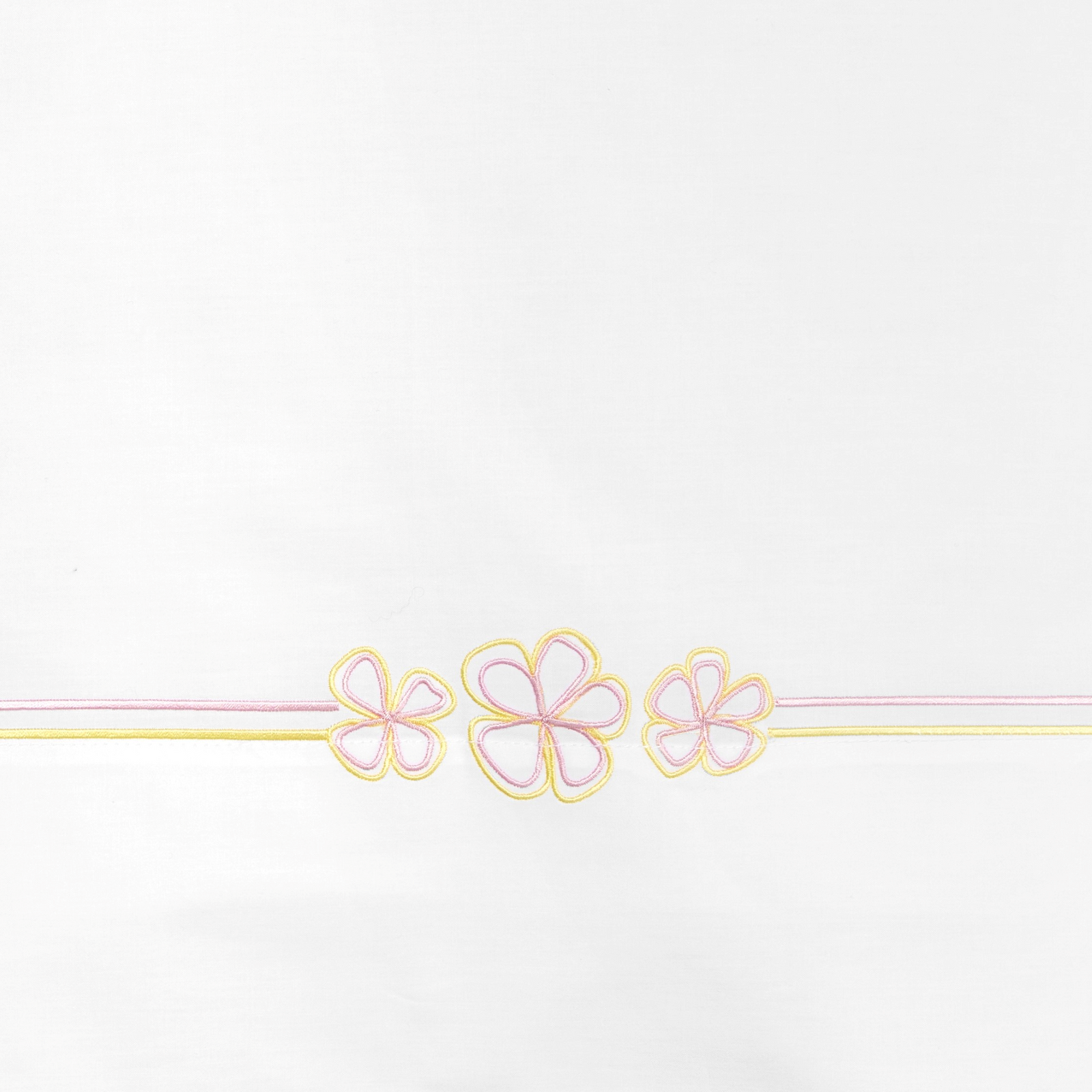 Full Lifestyle Image of Sferra Fiorina Bedding with Swatch of White/Carnation