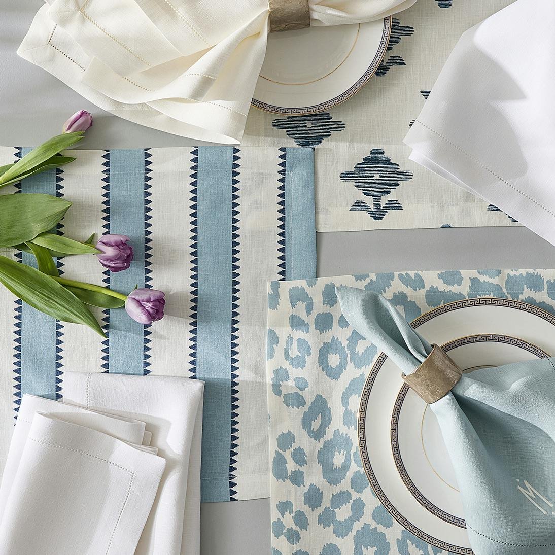 Matouk Schumacher Apollo Stripe Table Linens - Sky