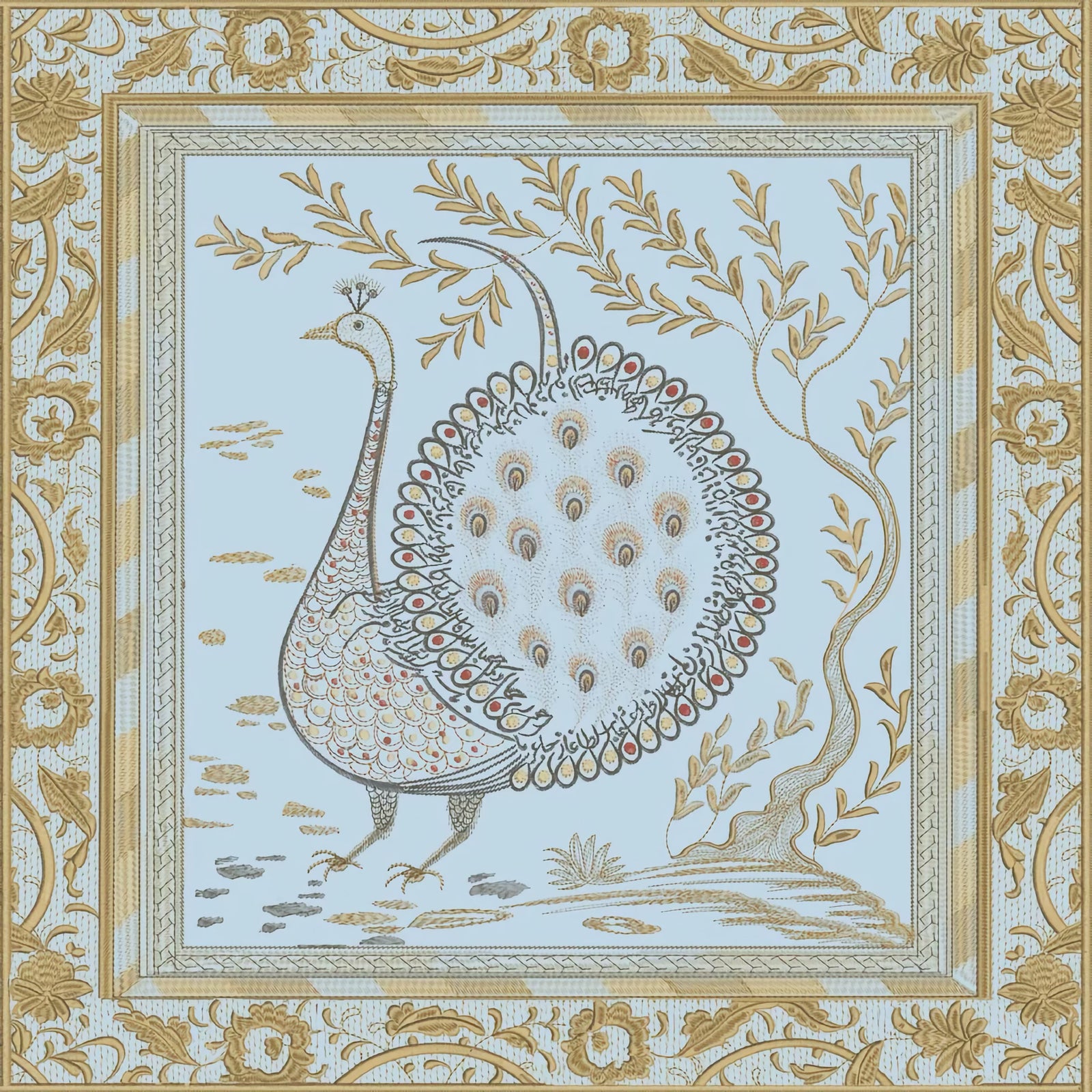 The Met x Ann Gish Divani Peacock Decorative Pillow in Aqua/Gold