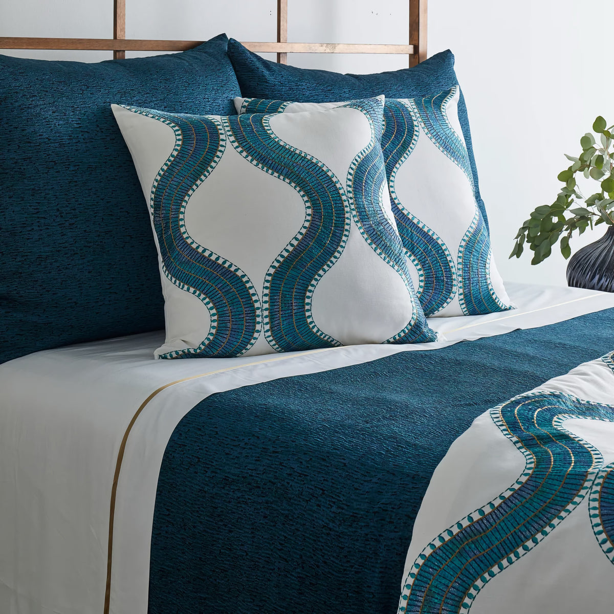 Closeup of The Met x Ann Gish Egyptian Collar Throw and Decorative Pillow