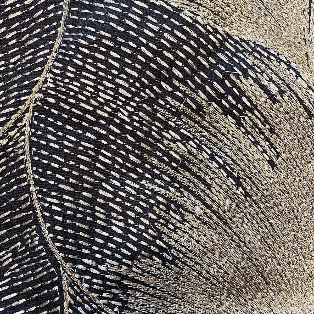 Swatch Sample of The Met x Ann Gish Fan Duvet Cover and Decorative Pillow in White and Gold