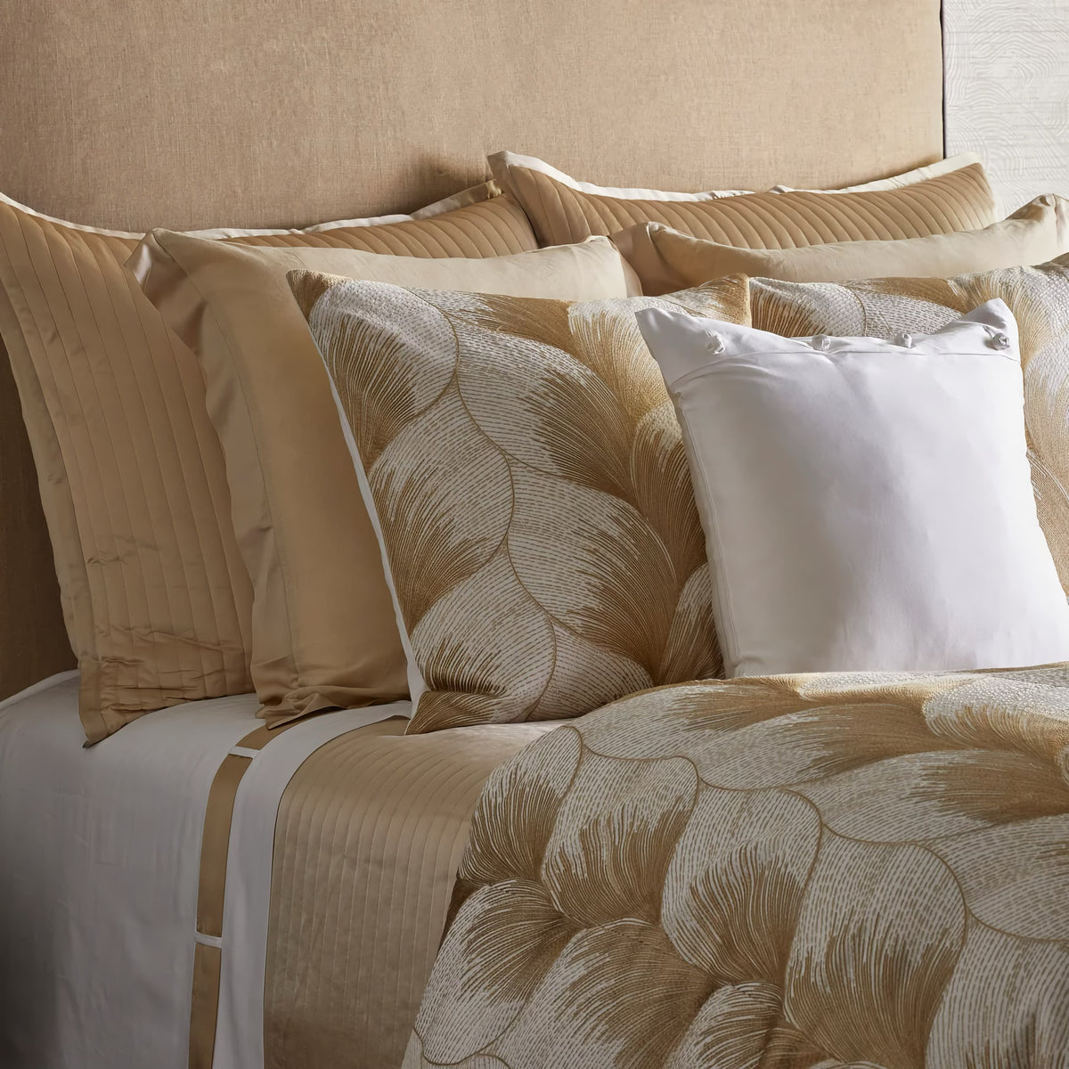 The Met x Ann Gish Fan Duvet Cover and Decorative Pillow in White and Gold with Coordinate Bedding