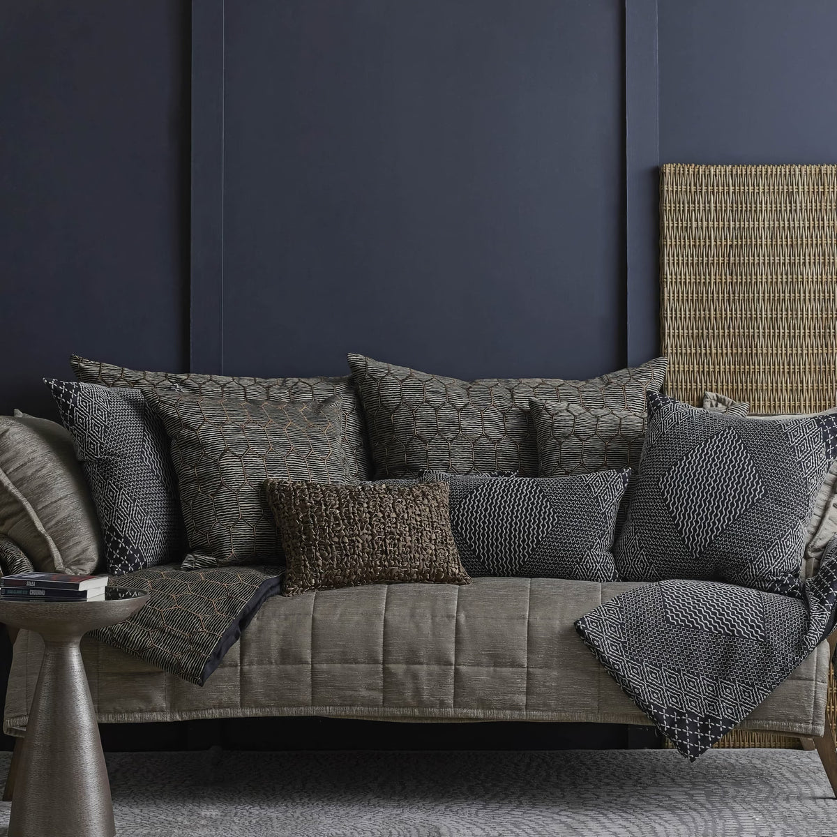 Sofa with The Met x Ann Gish Inro Throw and Decorative Pillows