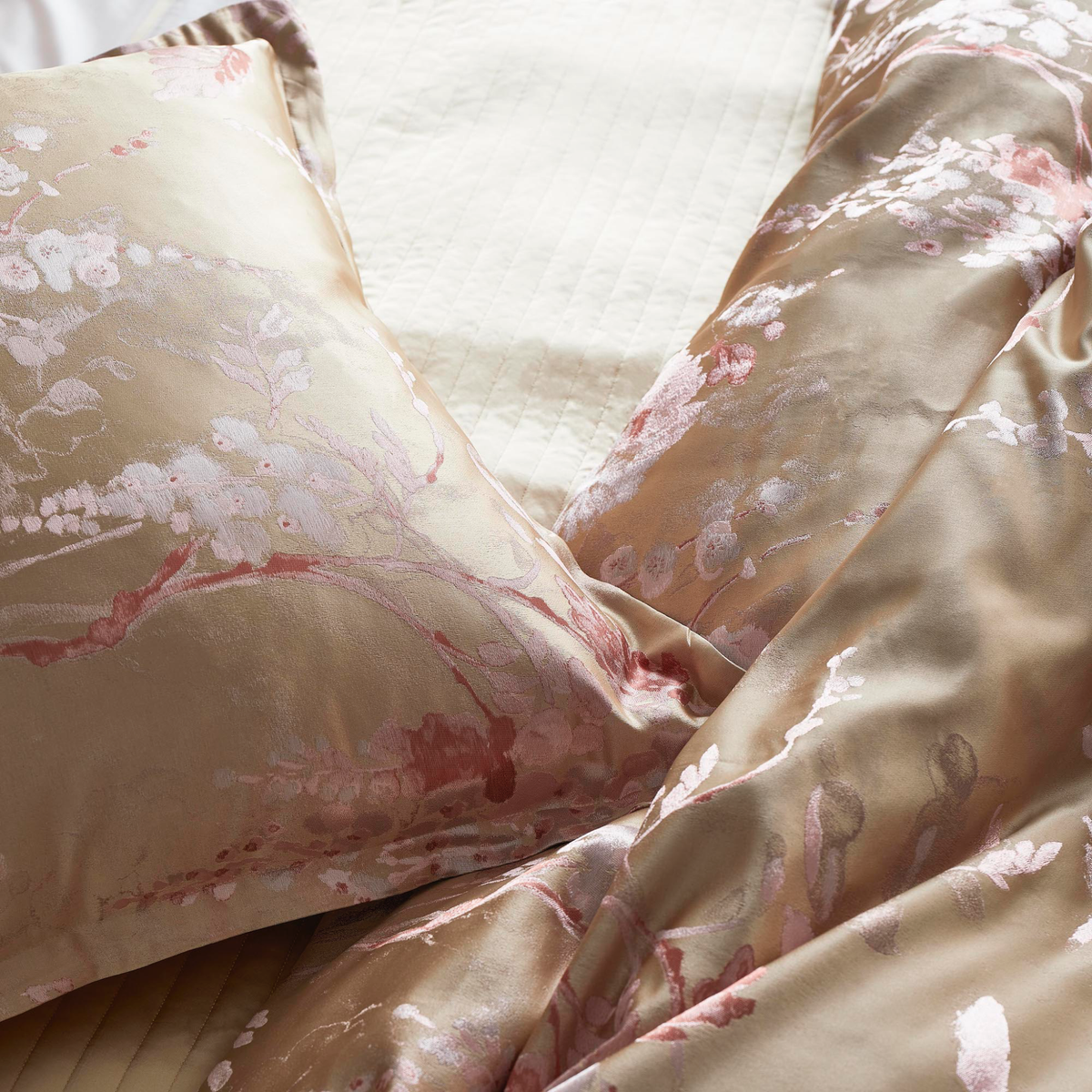 Detail View of The Met x Ann Gish Jardin Fleur Duvet Cover and Sham in Pink and Gold