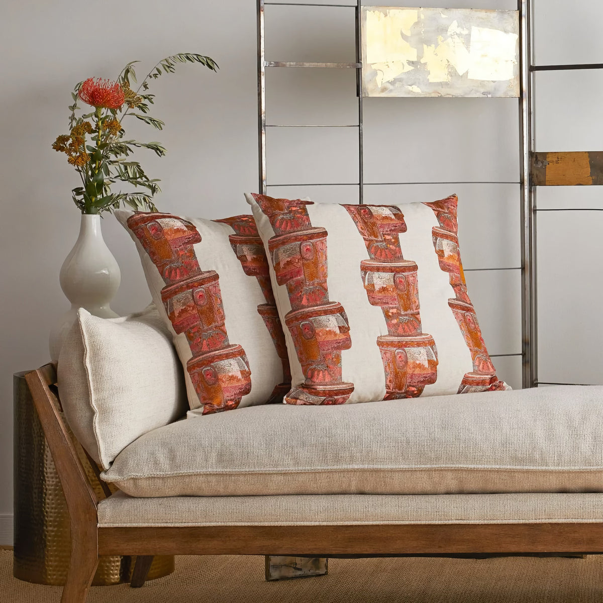 Sofa with The Met x Ann Gish Kero Decorative Pillow in Sunset