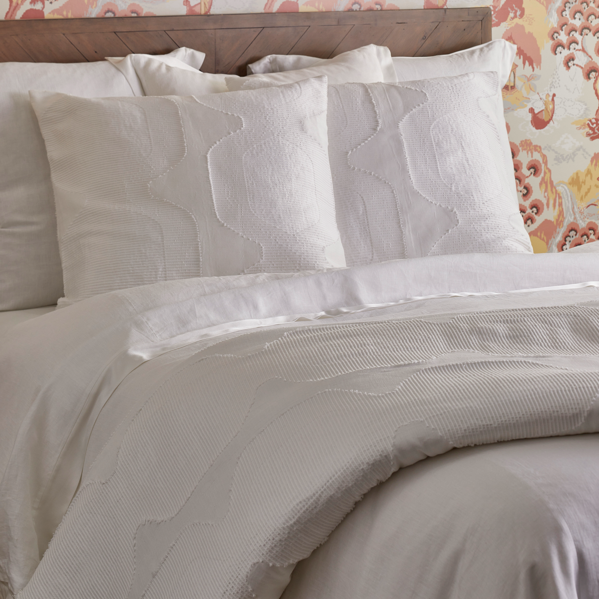 Closeup of The Met x Ann Gish Lantern Bedding in White and White