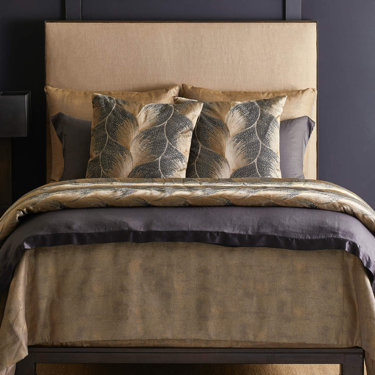 The Met x Ann Gish Lover's Kimono Duvet Cover and Sham in Charcoal with Coordinate Bedding