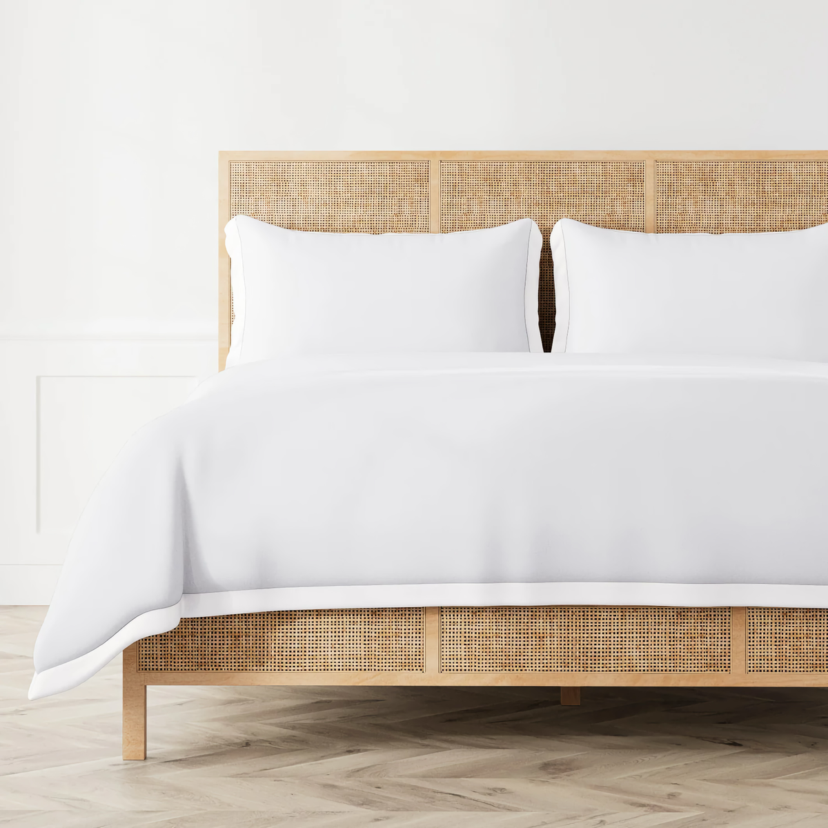 Bed with The Met x Ann Gish Lover's Kimono Duvet Cover and Sham in White